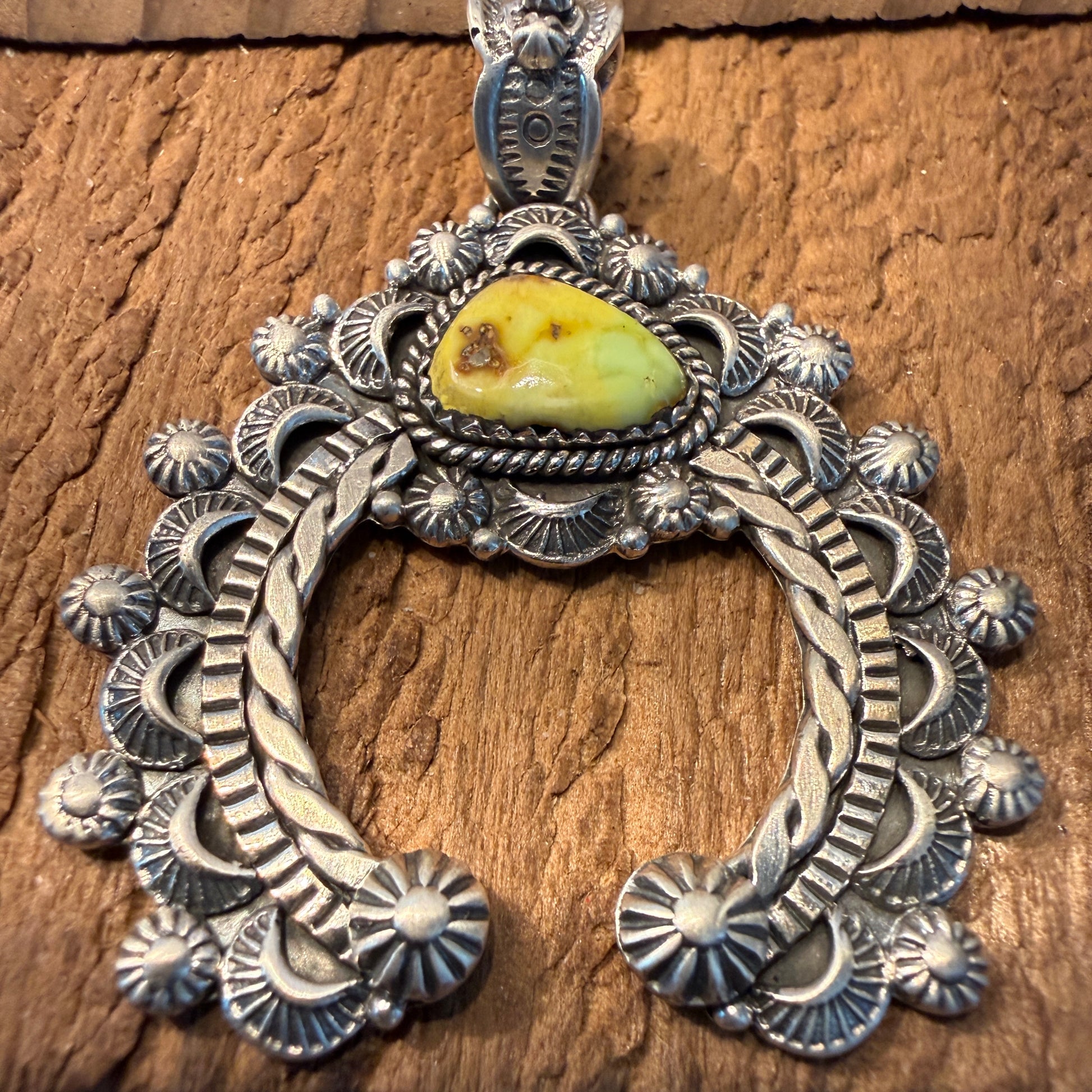 Handcrafted Palomino Turquoise Gemstone Squash Pendant 925 Sterling Silver Wild West Boho