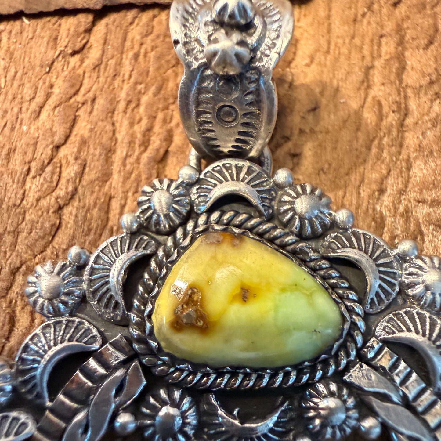 Handcrafted Palomino Turquoise Gemstone Squash Pendant 925 Sterling Silver Wild West Boho