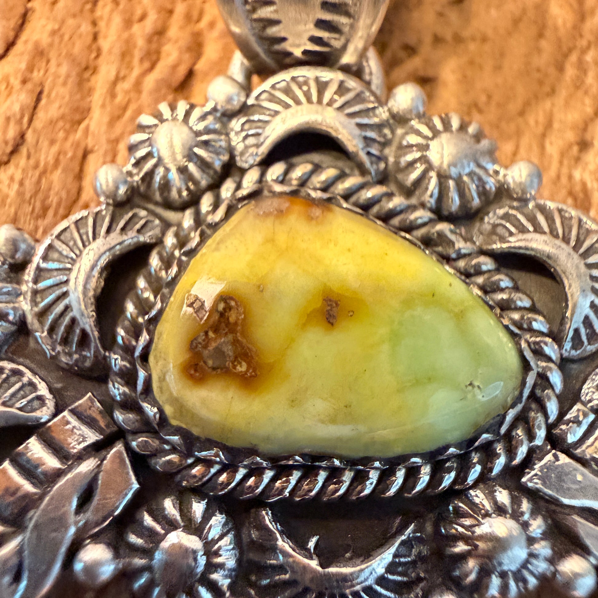 Handcrafted Palomino Turquoise Gemstone Squash Pendant 925 Sterling Silver Wild West Boho
