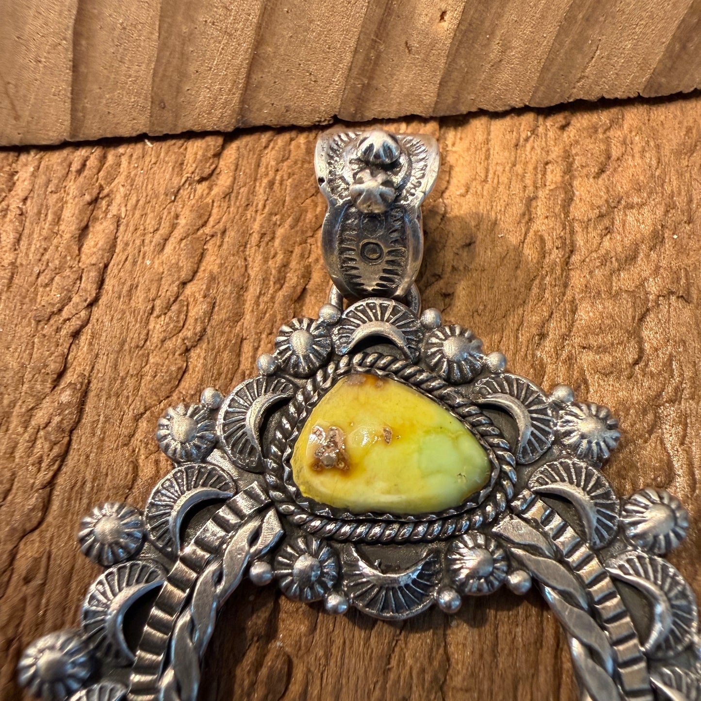 Handcrafted Palomino Turquoise Gemstone Squash Pendant 925 Sterling Silver Wild West Boho