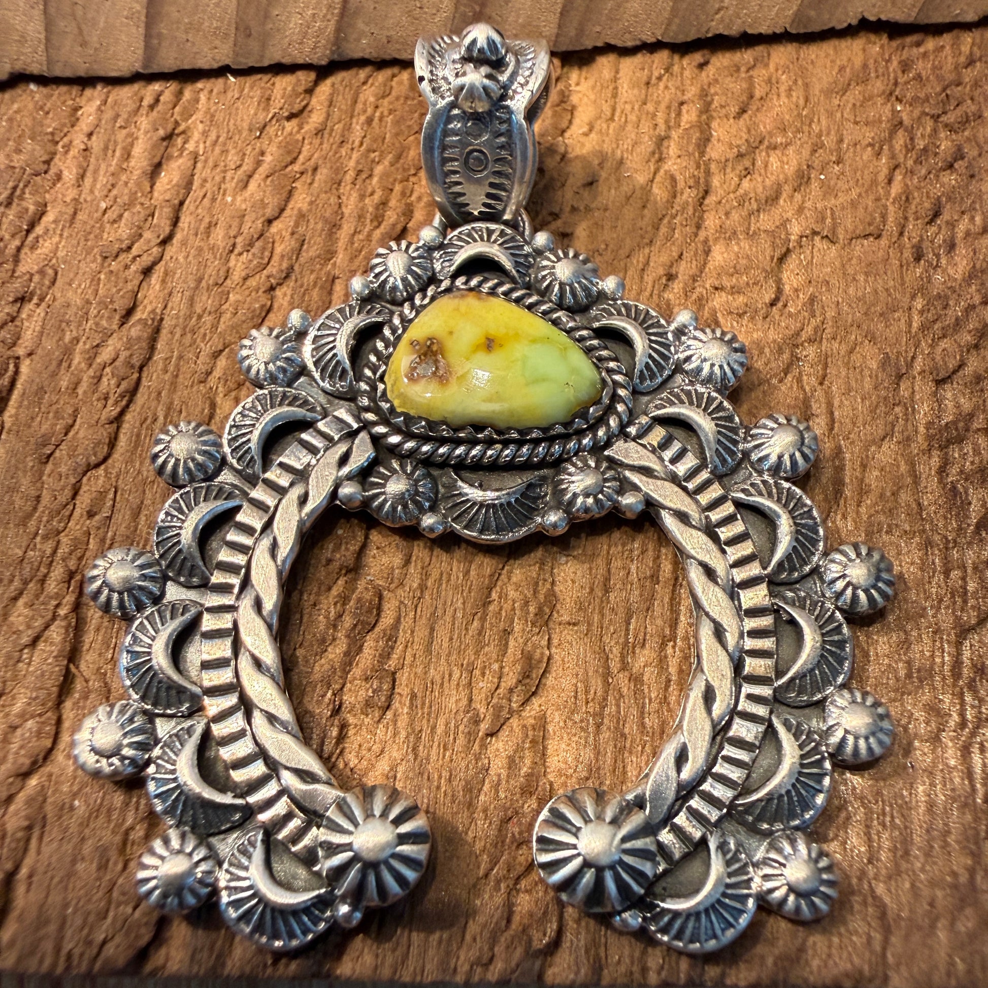 Handcrafted Palomino Turquoise Gemstone Squash Pendant 925 Sterling Silver Wild West Boho