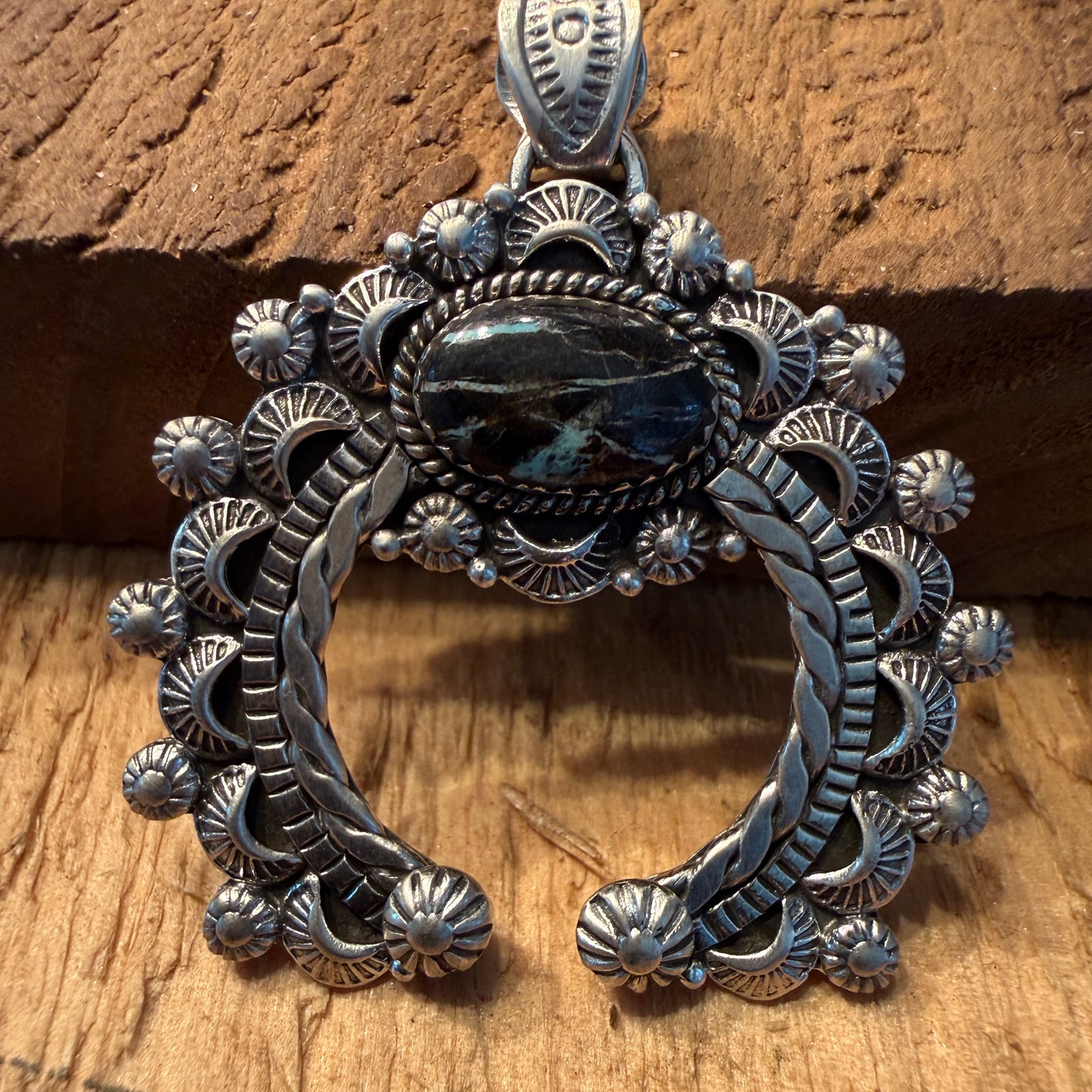 Handcrafted Blackjack Turquoise Gemstone Squash Pendant In 925 Sterling Silver Wild West Boho