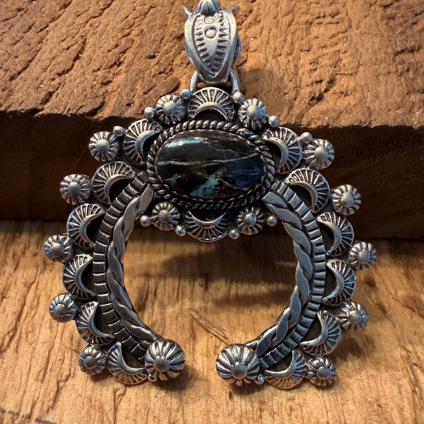Handcrafted Blackjack Turquoise Gemstone Squash Pendant In 925 Sterling Silver Wild West Boho