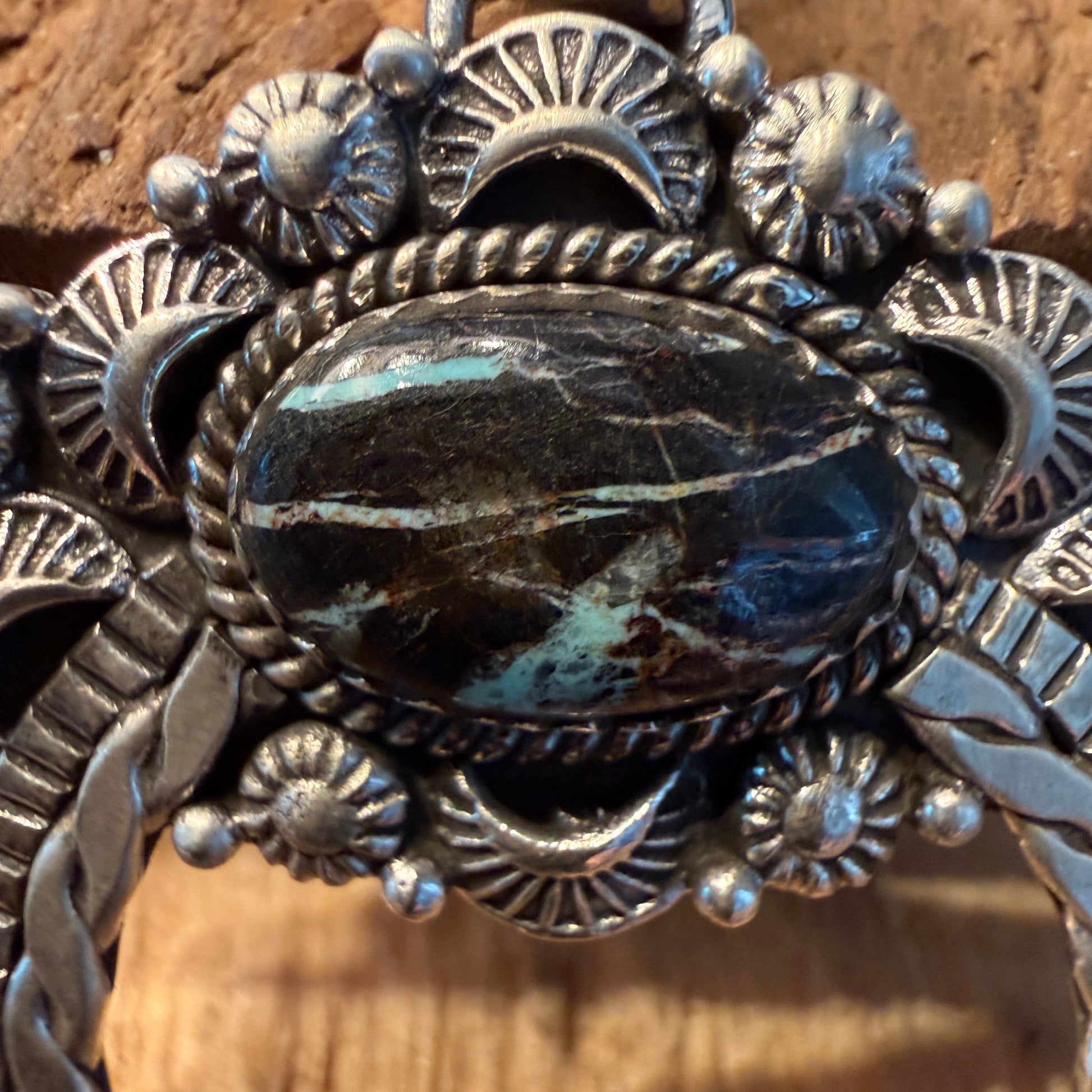 Handcrafted Blackjack Turquoise Gemstone Squash Pendant In 925 Sterling Silver Wild West Boho