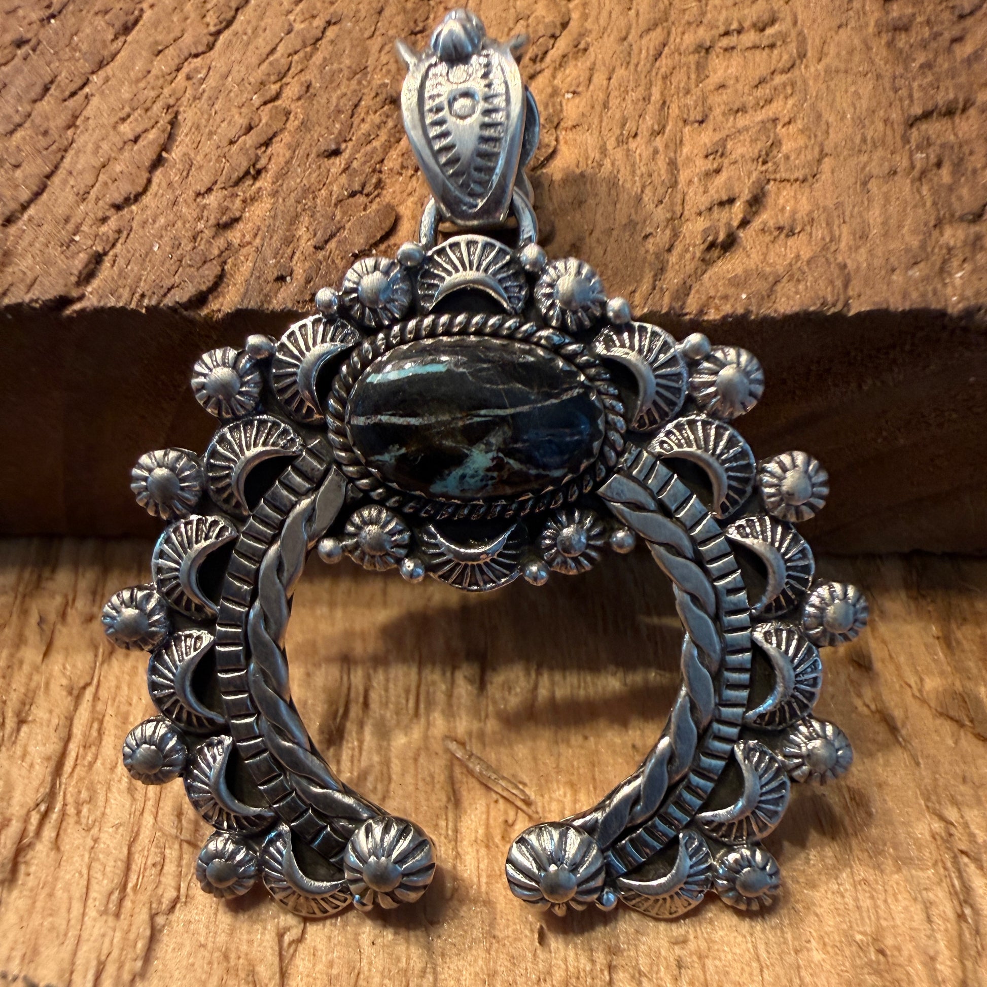 Handcrafted Blackjack Turquoise Gemstone Squash Pendant In 925 Sterling Silver Wild West Boho