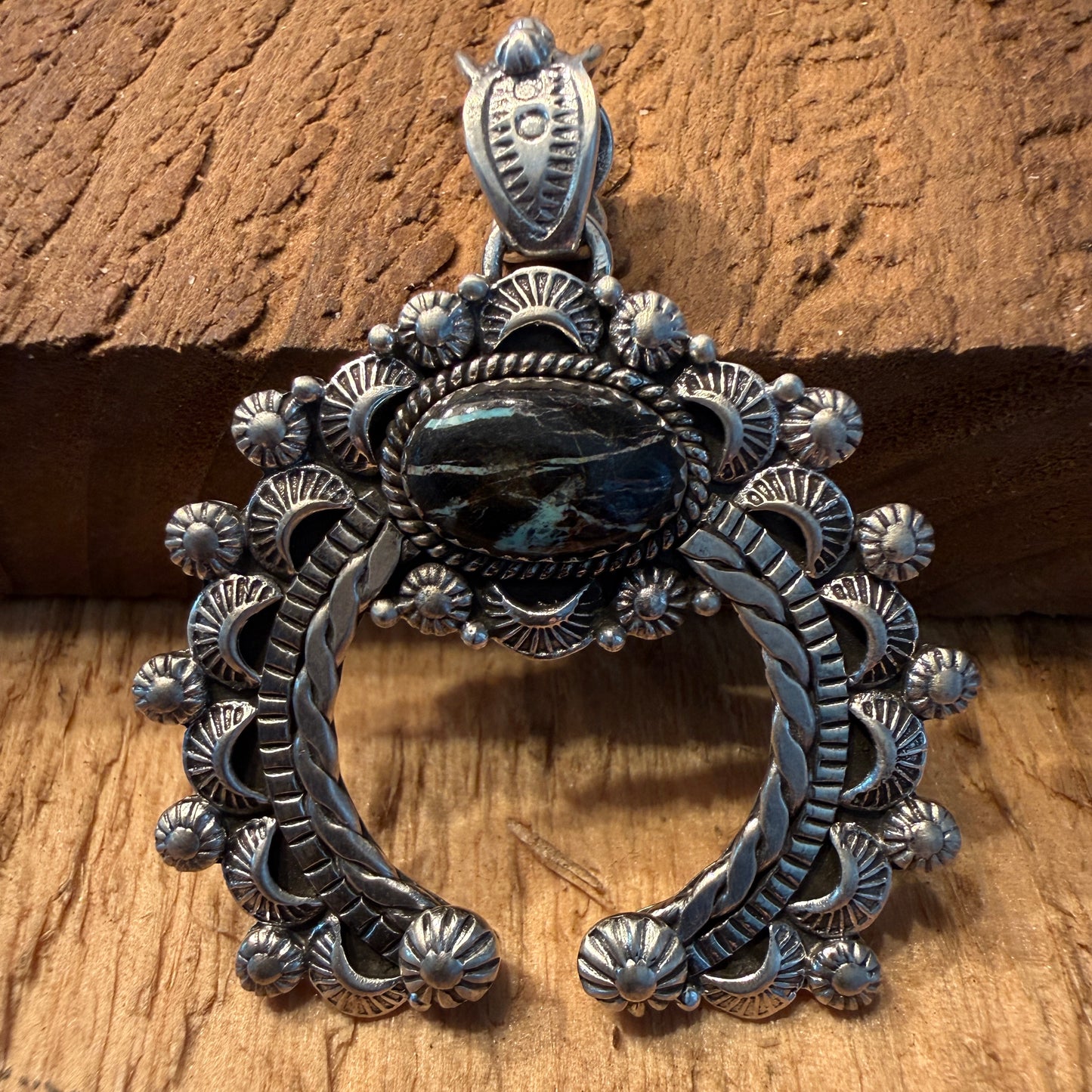 Handcrafted Blackjack Turquoise Gemstone Squash Pendant In 925 Sterling Silver Wild West Boho