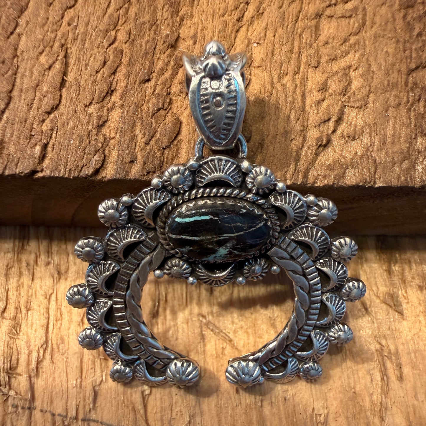 Handcrafted Blackjack Turquoise Gemstone Squash Pendant In 925 Sterling Silver Wild West Boho