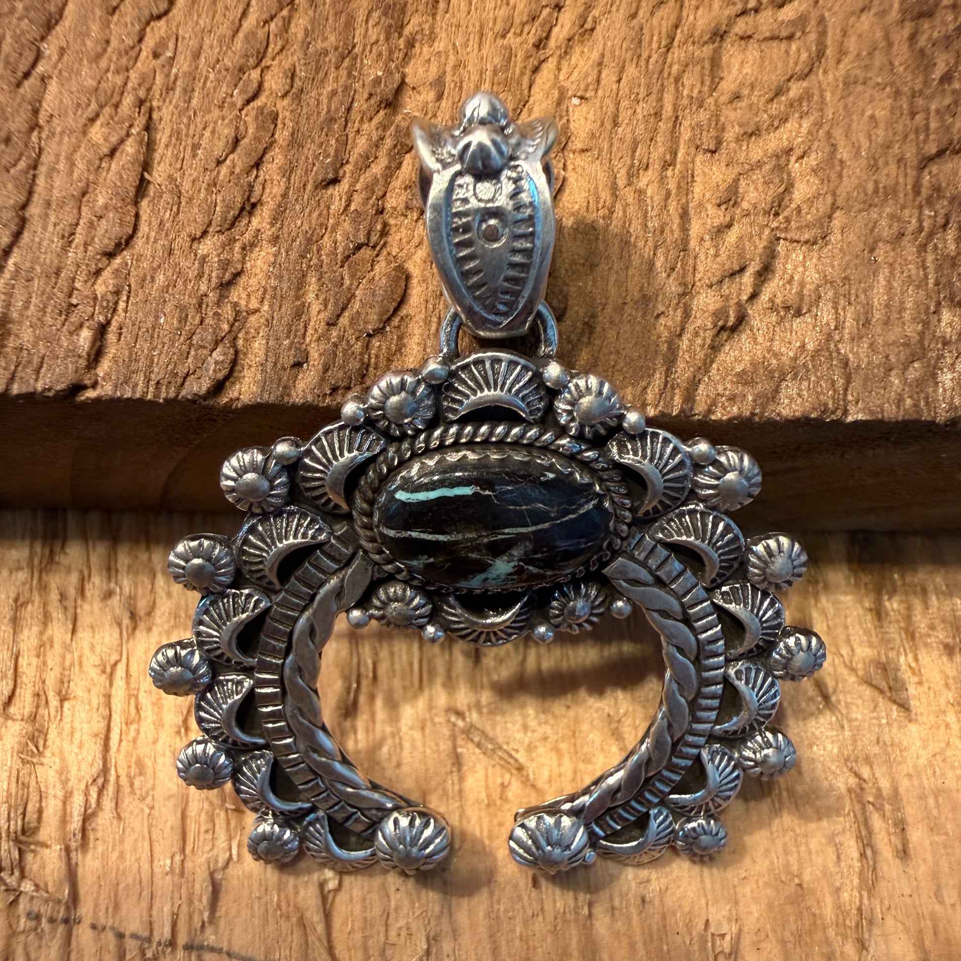 Handcrafted Blackjack Turquoise Gemstone Squash Pendant In 925 Sterling Silver Wild West Boho