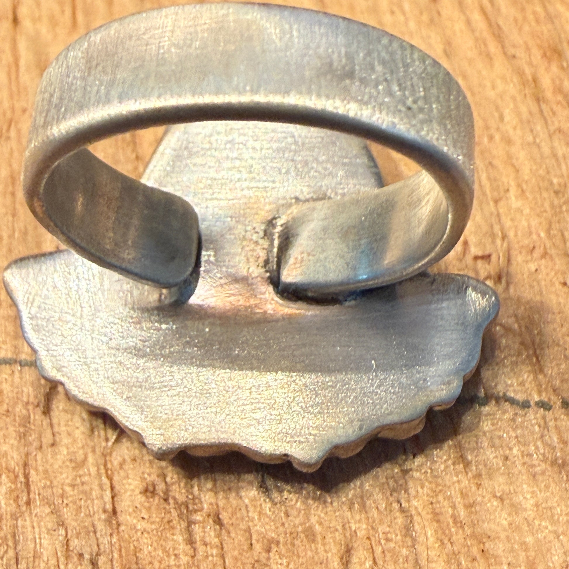 White Buffalo Kingman Turquoise Cluster Adjustable Ring Sterling Silver Wild West Boho