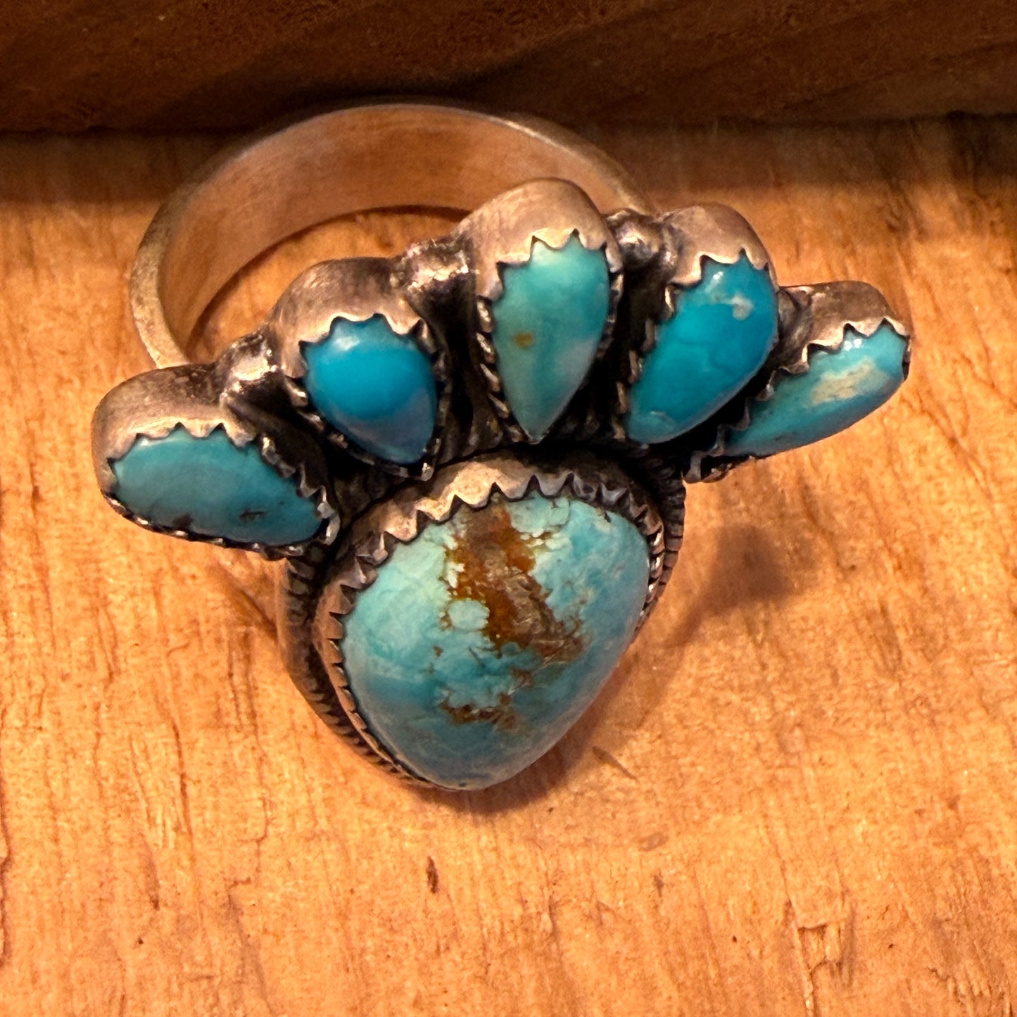 White Water Turquoise Gemstone Cluster Statement Ring Adjustable Sterling Silver Wild West Boho