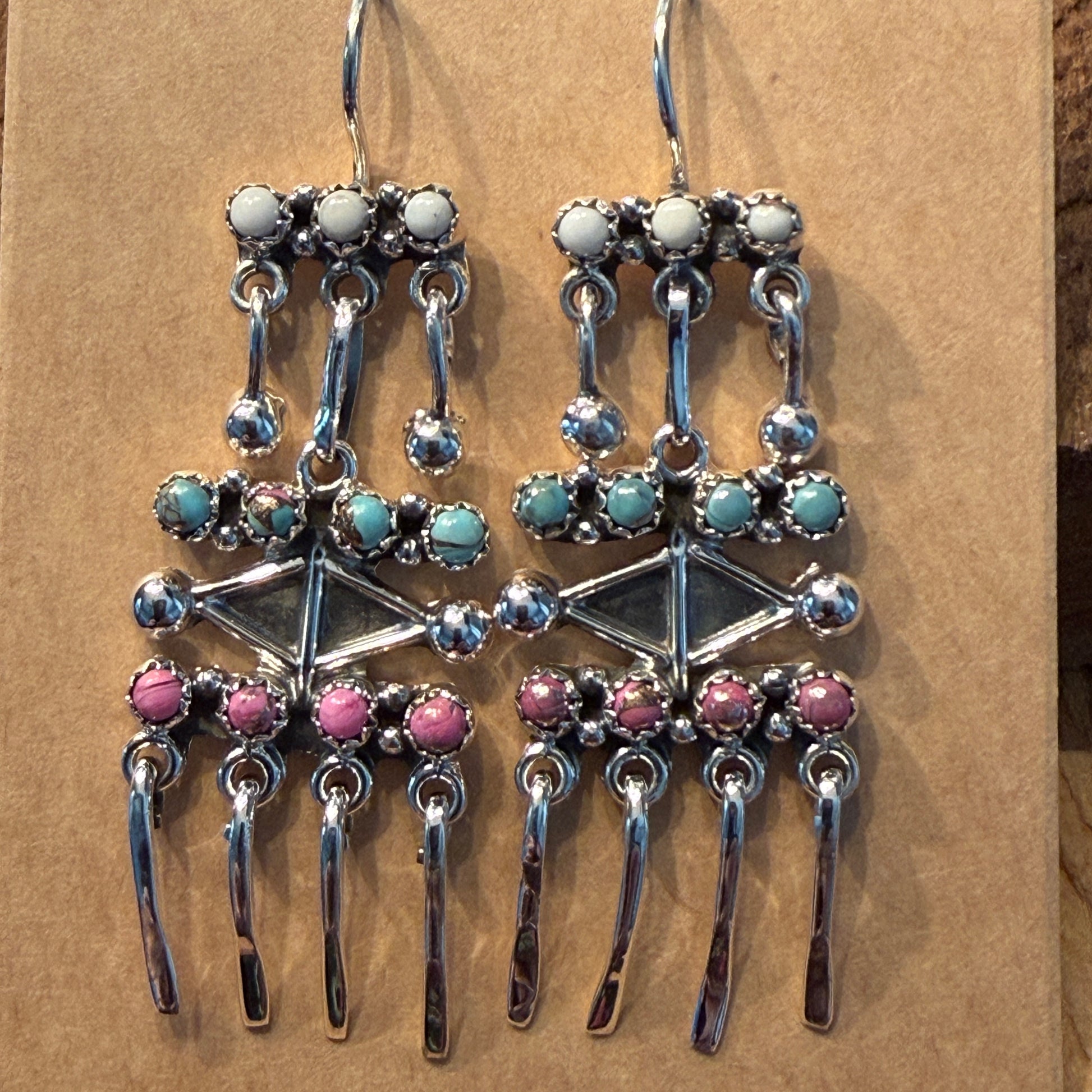 Cotton Candy Dahlia Gemstone Dancing Dangle Earring Sterling Silver Wild West Boho