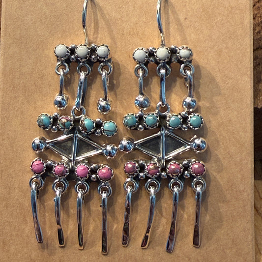 Cotton Candy Dahlia Gemstone Dancing Dangle Earring Sterling Silver Wild West Boho