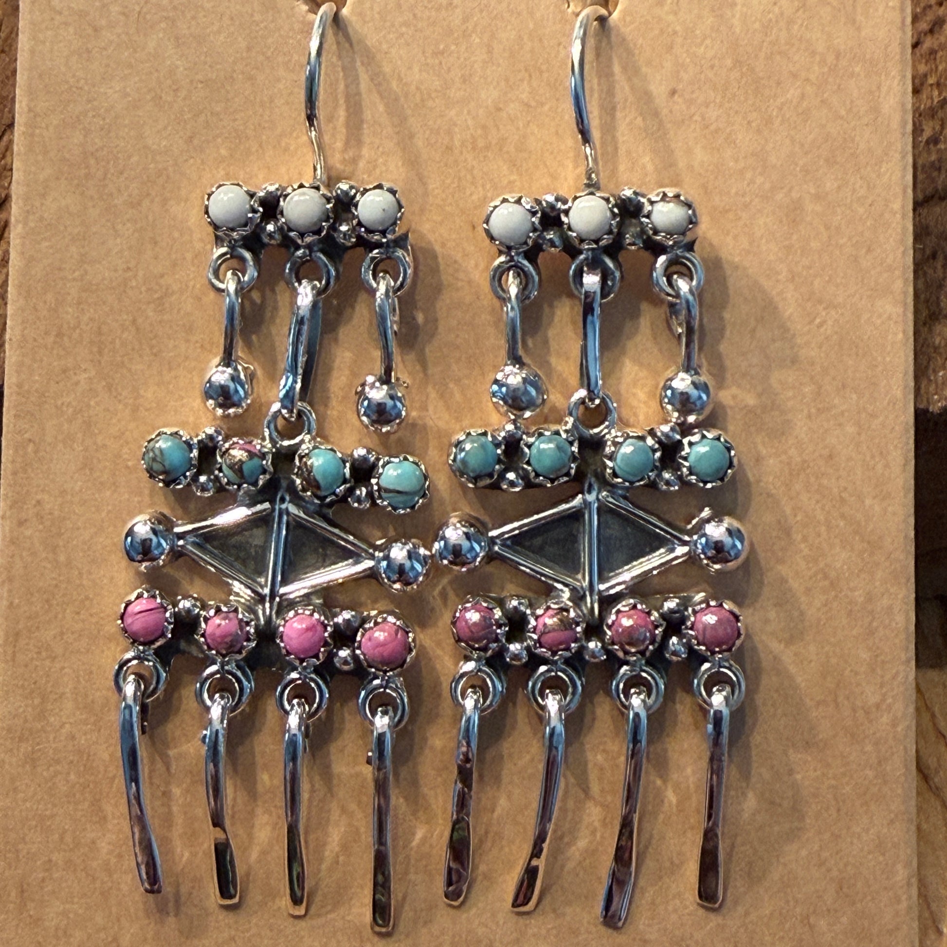 Cotton Candy Dahlia Gemstone Dancing Dangle Earring Sterling Silver Wild West Boho