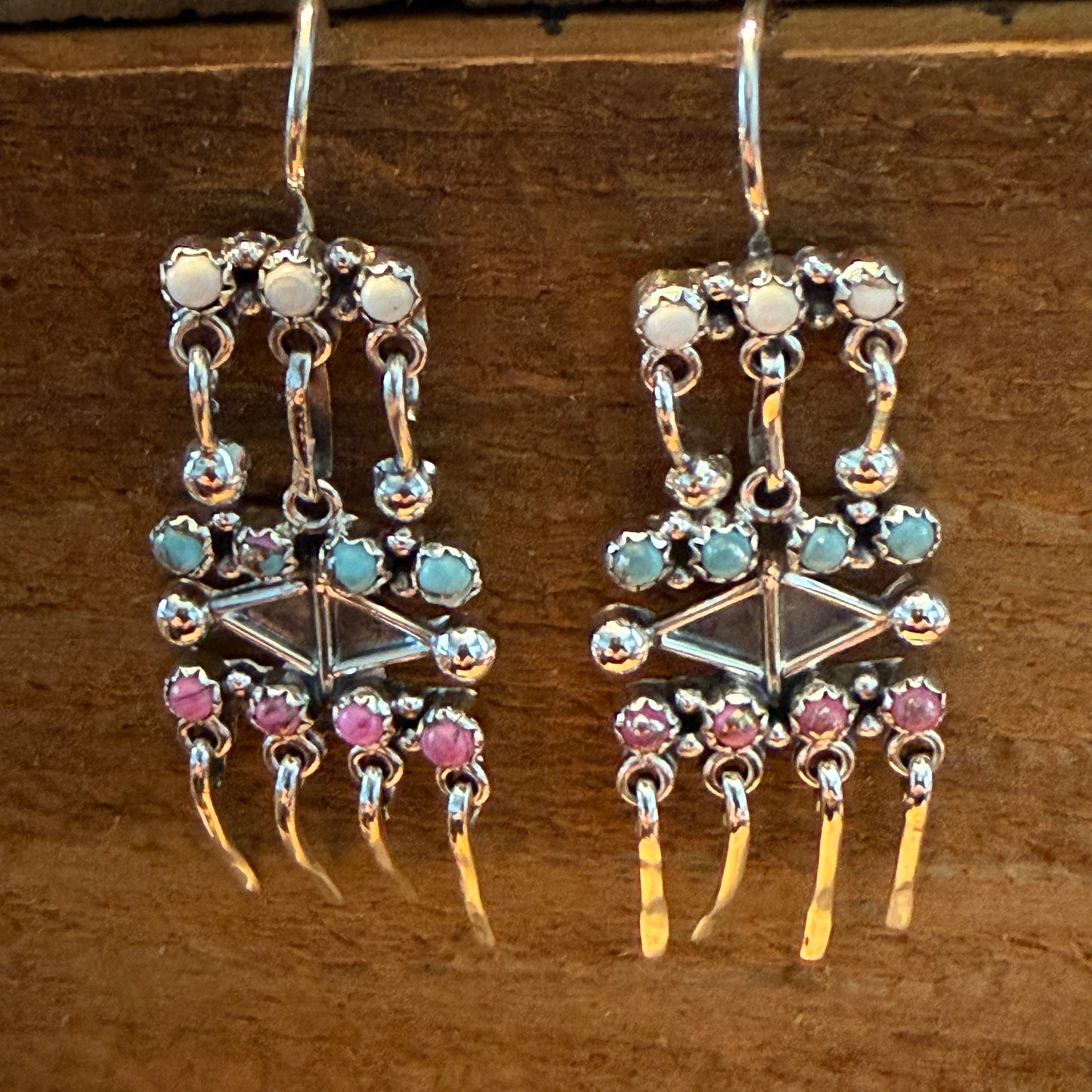 Cotton Candy Dahlia Gemstone Dancing Dangle Earring Sterling Silver Wild West Boho