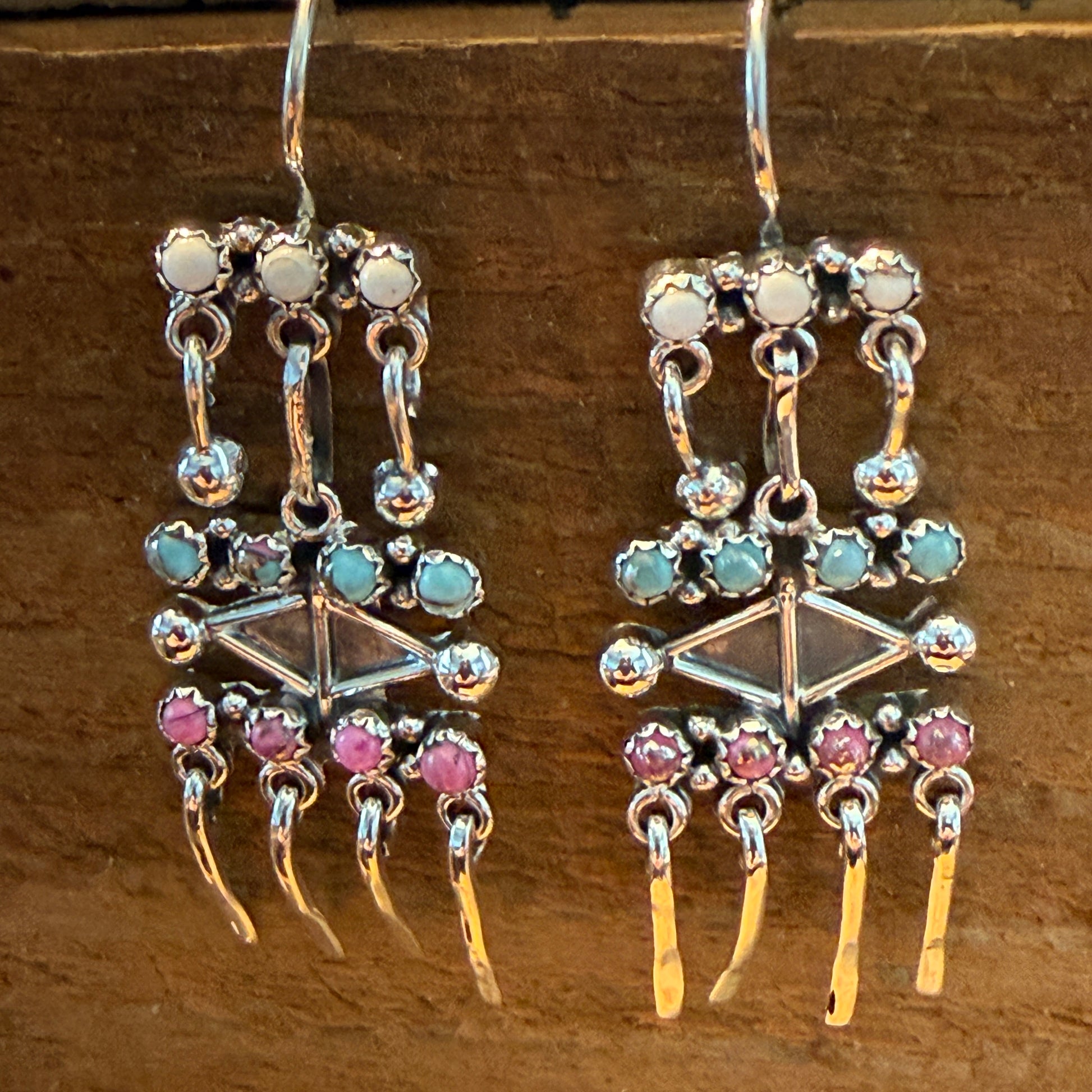Cotton Candy Dahlia Gemstone Dancing Dangle Earring Sterling Silver Wild West Boho