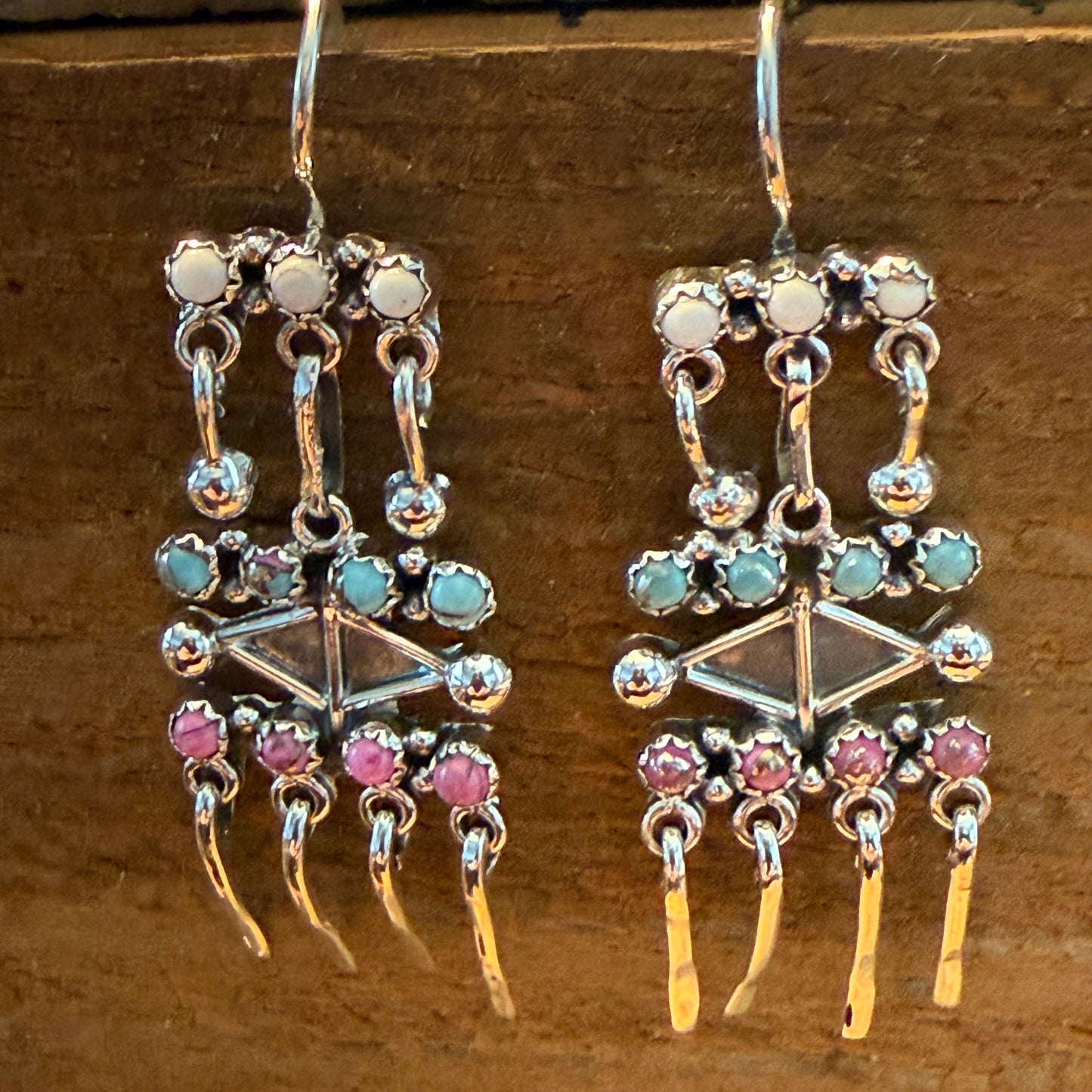 Cotton Candy Dahlia Gemstone Dancing Dangle Earring Sterling Silver Wild West Boho