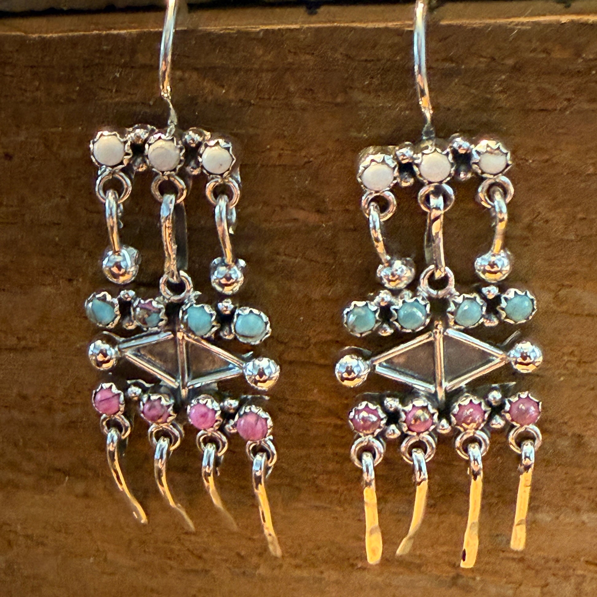Cotton Candy Dahlia Gemstone Dancing Dangle Earring Sterling Silver Wild West Boho