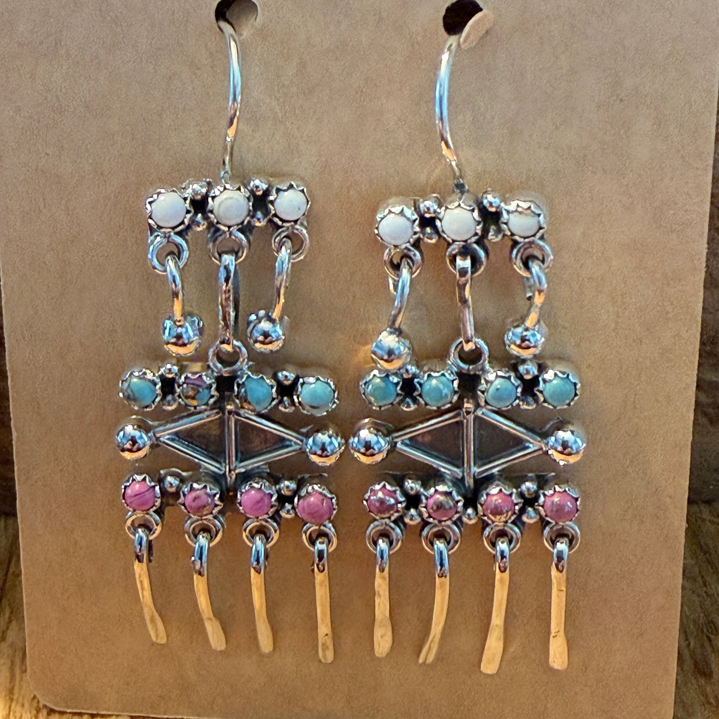 Cotton Candy Dahlia Gemstone Dancing Dangle Earring Sterling Silver Wild West Boho