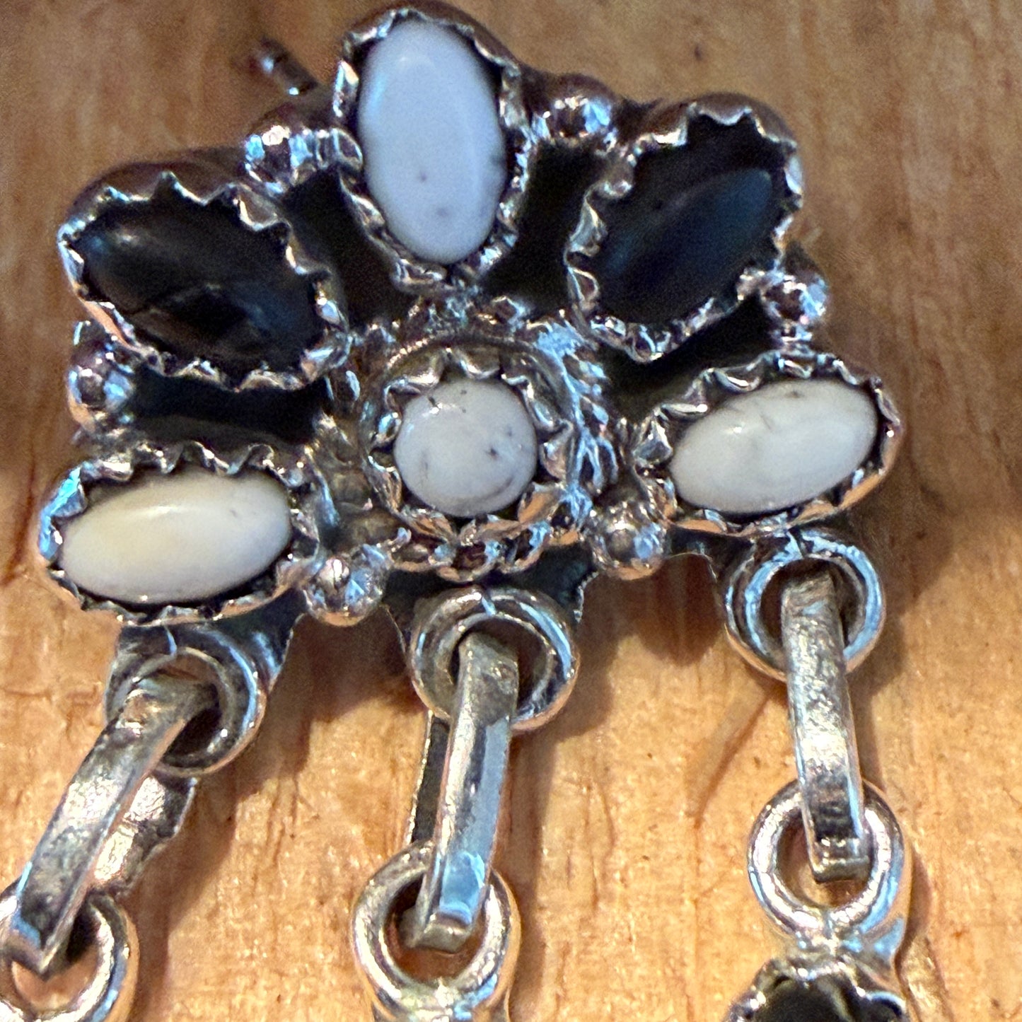 Handcrafted White Buffalo Dahlia Cluster Dangle Earrings Sterling Silver Wild West Boho