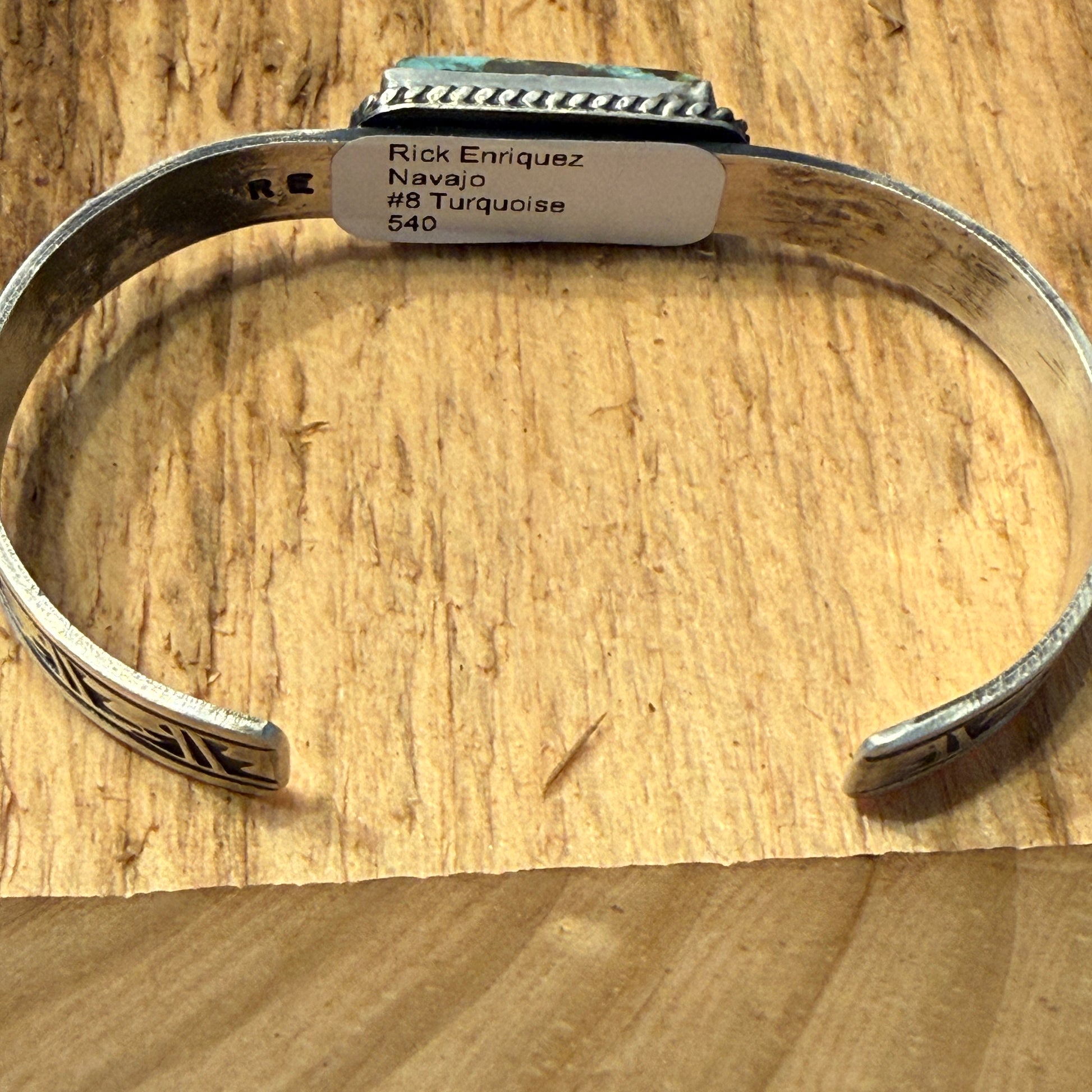 Rick Enriquez Signed Navajo Style Turquoise Dahlia Gemstone Cuff Bangle in Sterling Silver Wild West Boho