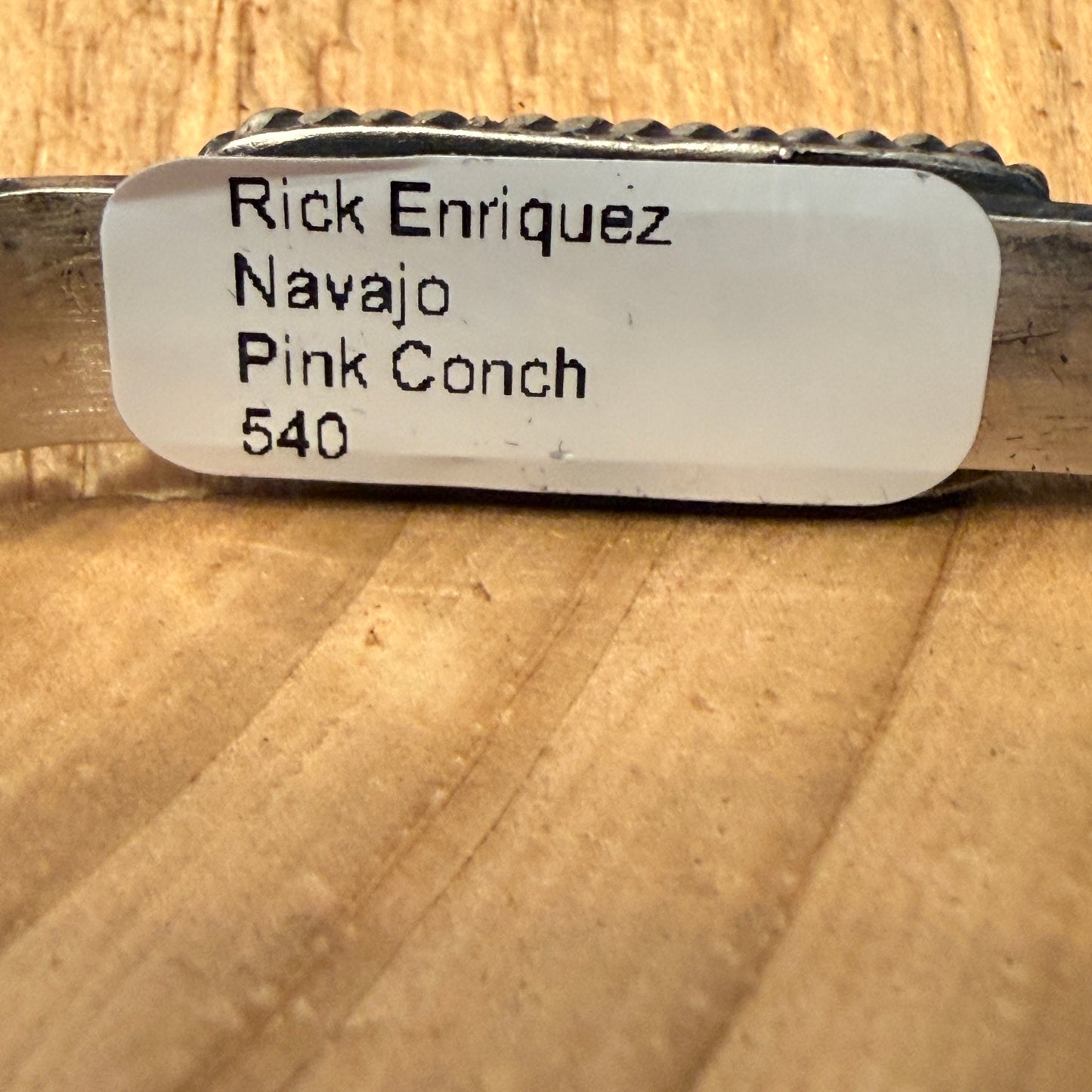 Rick Enriquez Signed Navajo Style Pink Conch Gemstone Cuff Bangle, Sterling Silver Wild West Boho