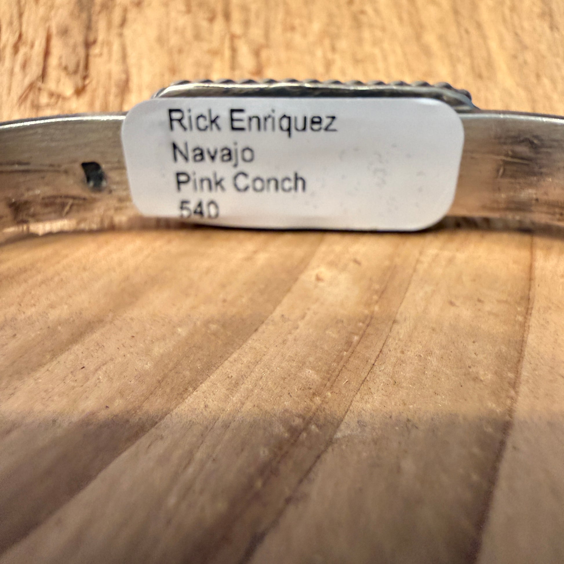 Rick Enriquez Signed Navajo Style Pink Conch Gemstone Cuff Bangle, Sterling Silver Wild West Boho