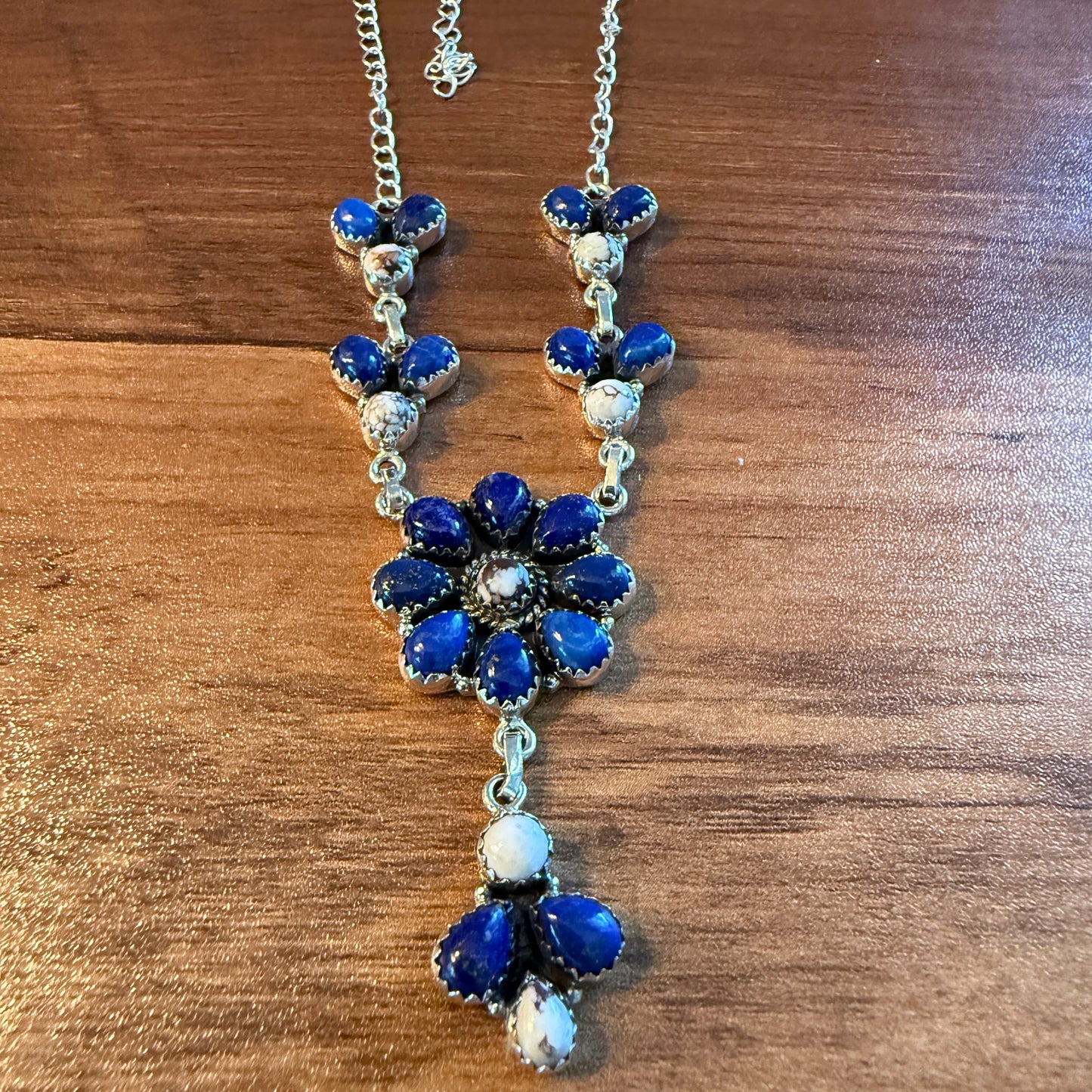 Wild Horse Dahlia Blue Gemstone Lariat Y Necklace Sterling Silver Wild West Boho