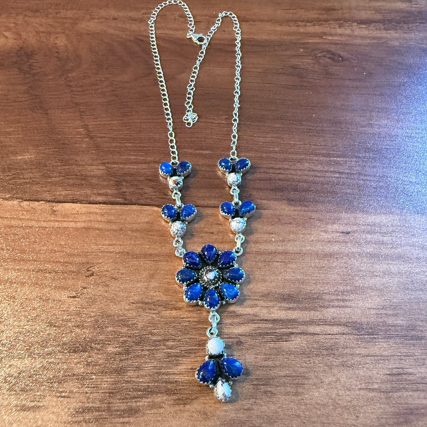 Wild Horse Dahlia Blue Gemstone Lariat Y Necklace Sterling Silver Wild West Boho