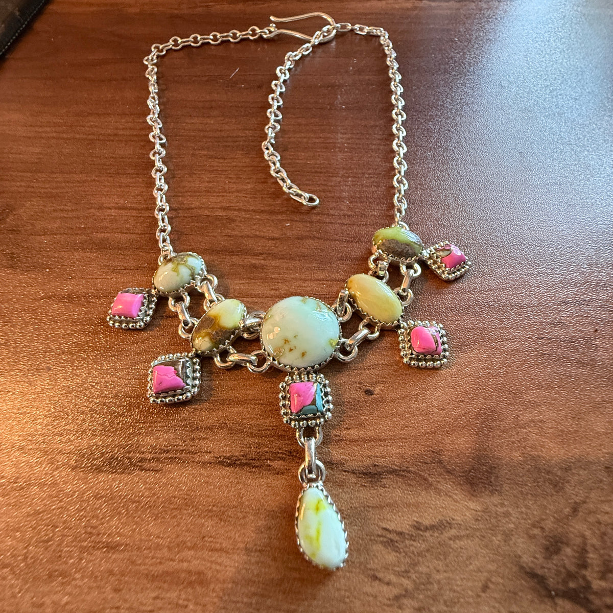 Cotton Candy Dahlia Gemstones Choker Necklace Sterling Silver Wild West Boho