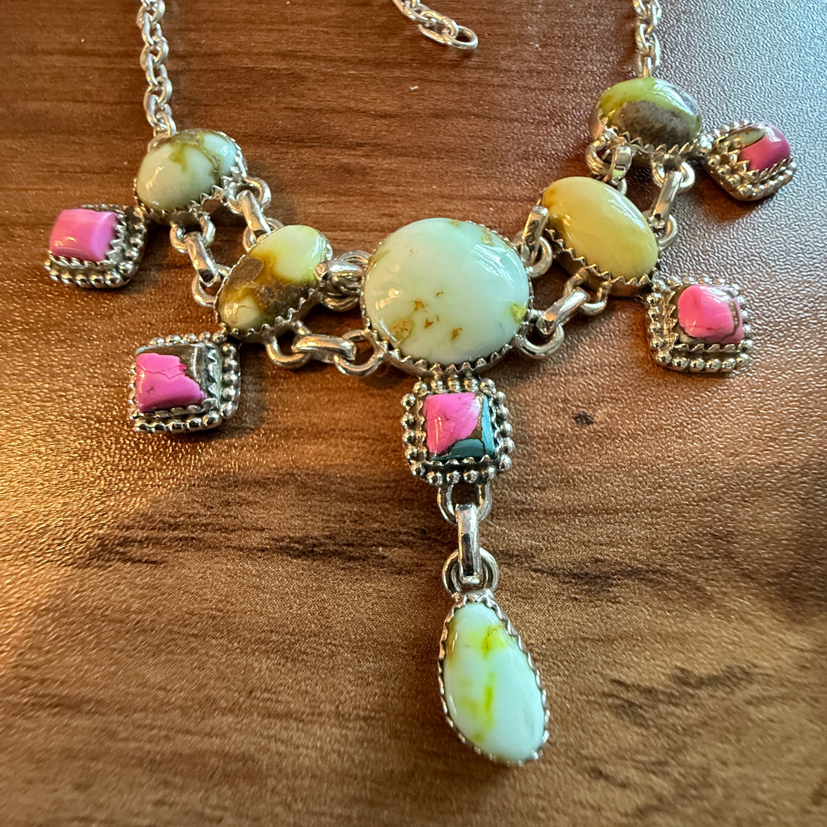 Cotton Candy Dahlia Gemstones Choker Necklace Sterling Silver Wild West Boho