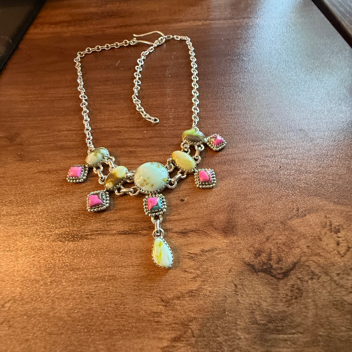 Cotton Candy Dahlia Gemstones Choker Necklace Sterling Silver Wild West Boho