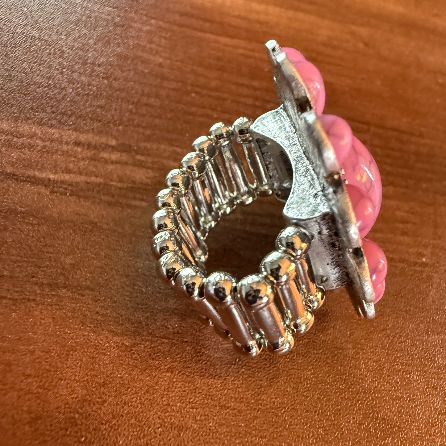 Handcrafted Hippie Pink Concho Stretch Statement Ring, Mixed Metals Wild West Boho