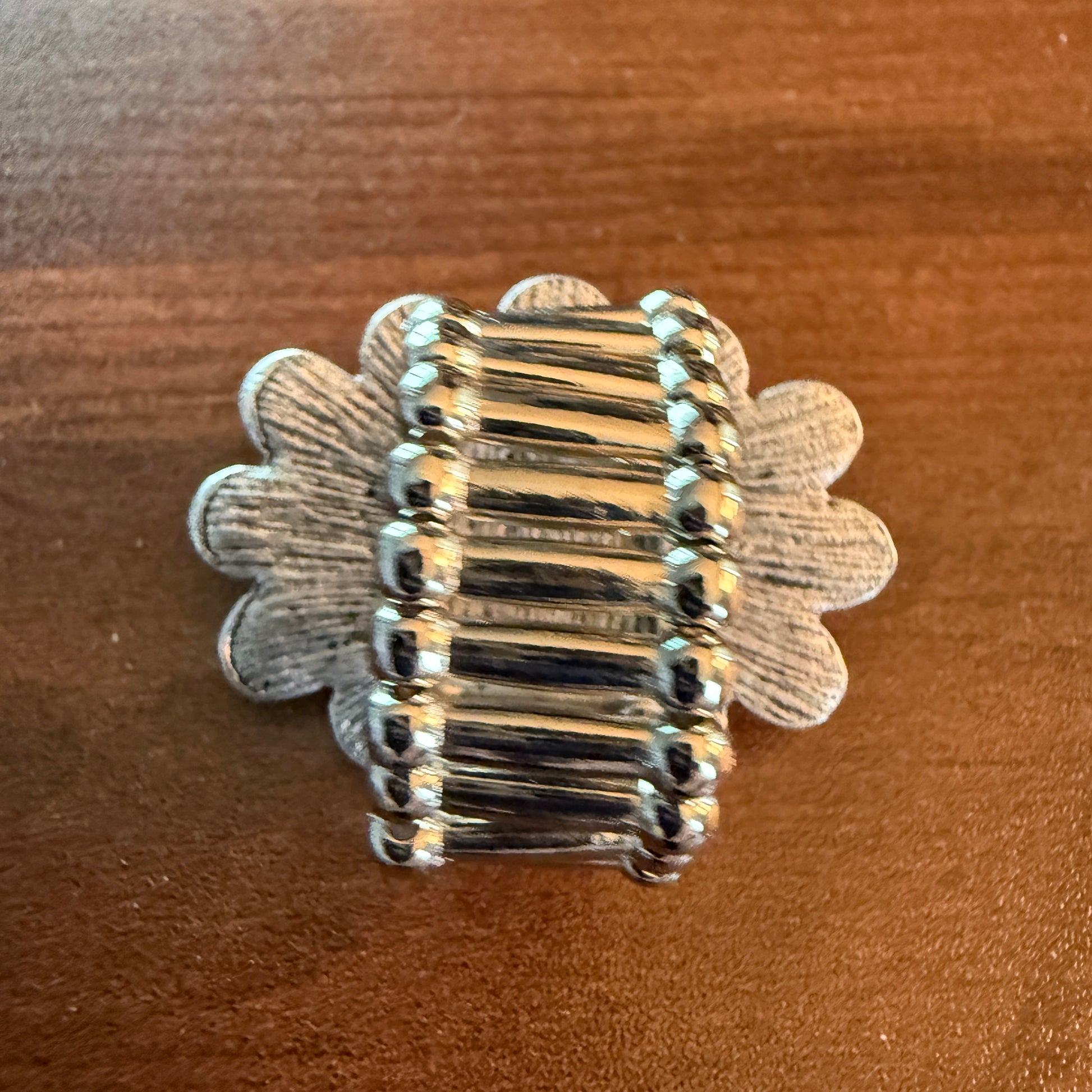 Handcrafted Hippie Pink Concho Stretch Statement Ring, Mixed Metals Wild West Boho