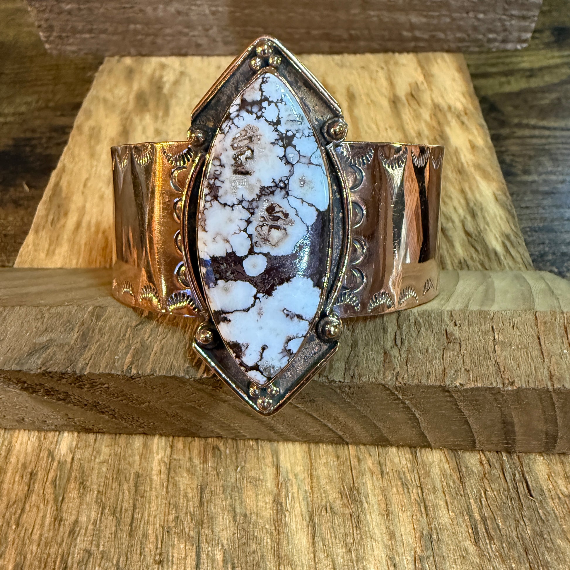 Genuine Copper Flex Cuff Bracelet With Wild Horse Gemstone One Inch Band Wild West Boho
