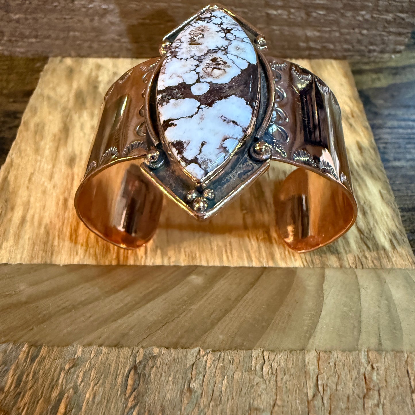 Genuine Copper Flex Cuff Bracelet With Wild Horse Gemstone One Inch Band Wild West Boho