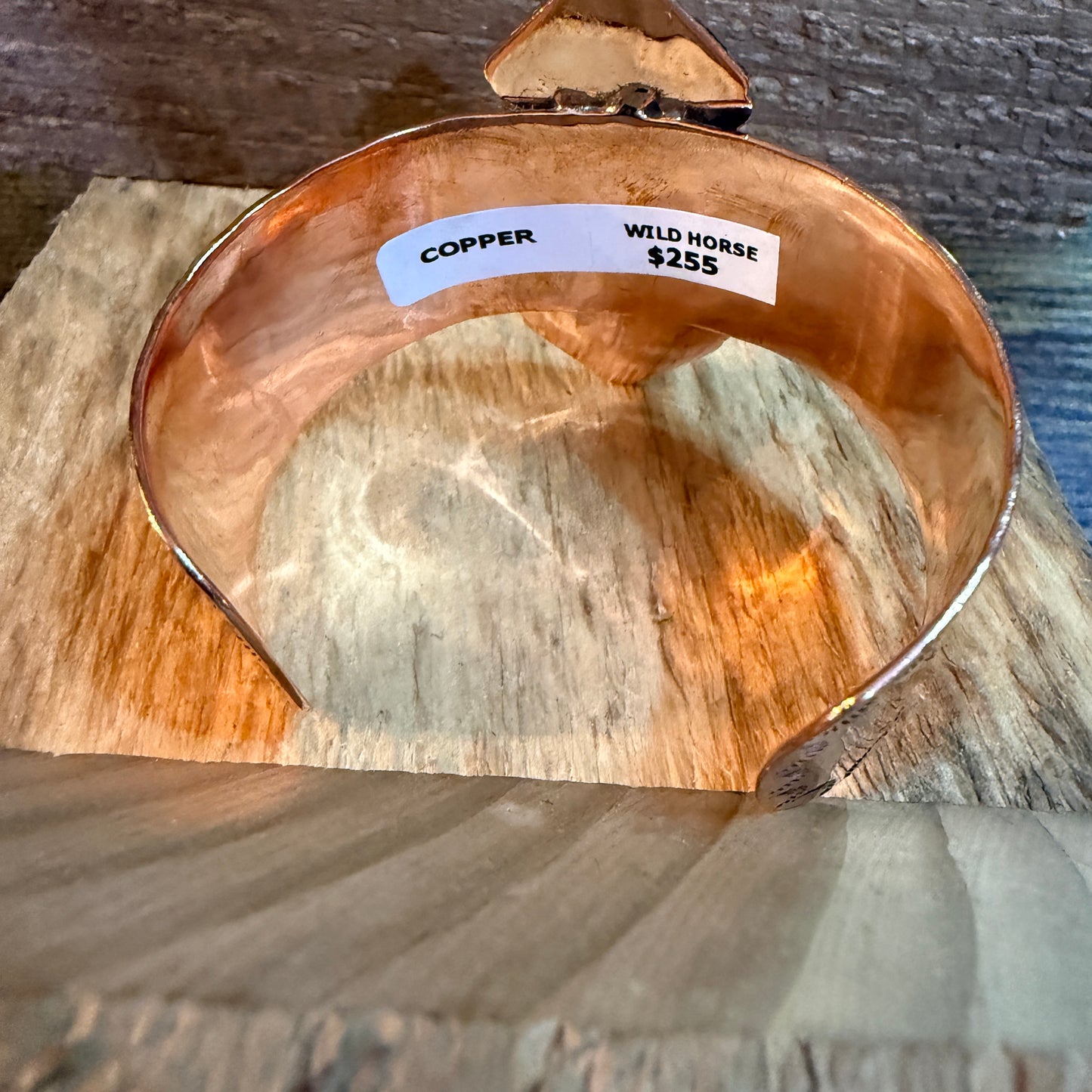 Genuine Copper Flex Cuff Bracelet With Wild Horse Gemstone One Inch Band Wild West Boho