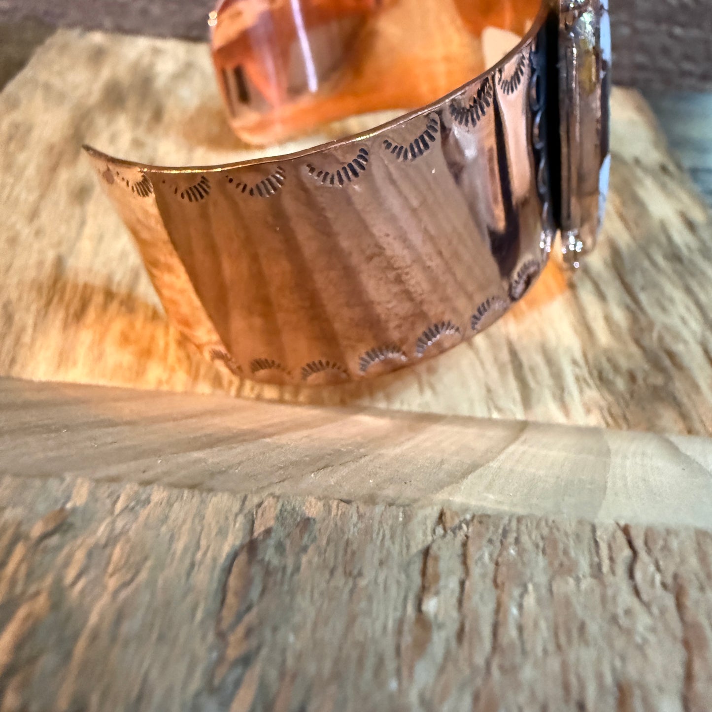 Genuine Copper Flex Cuff Bracelet With Wild Horse Gemstone One Inch Band Wild West Boho