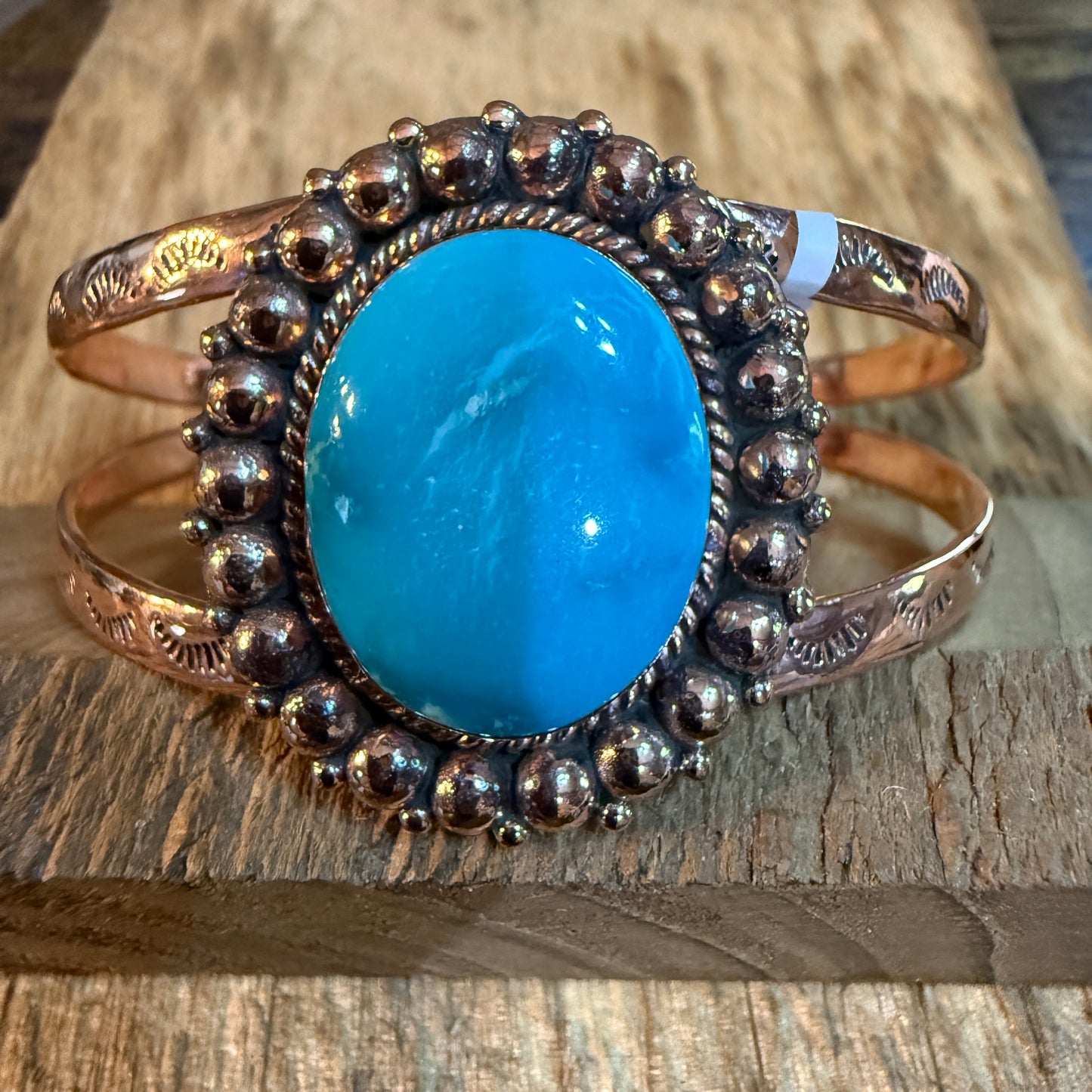 Kingman Turquoise Genuine Copper Cuff Flex Bracelet One Inch Stone Adjustable Wild West Boho