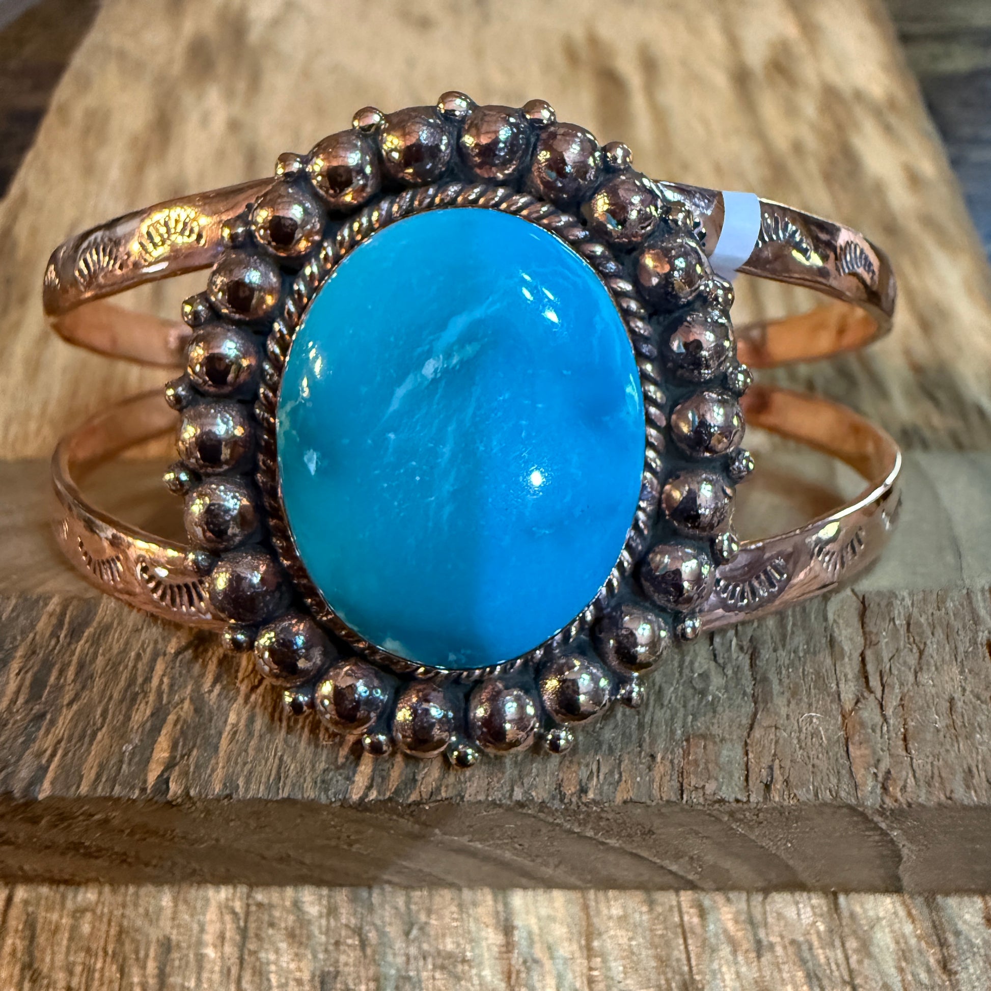 Kingman Turquoise Genuine Copper Cuff Flex Bracelet One Inch Stone Adjustable Wild West Boho