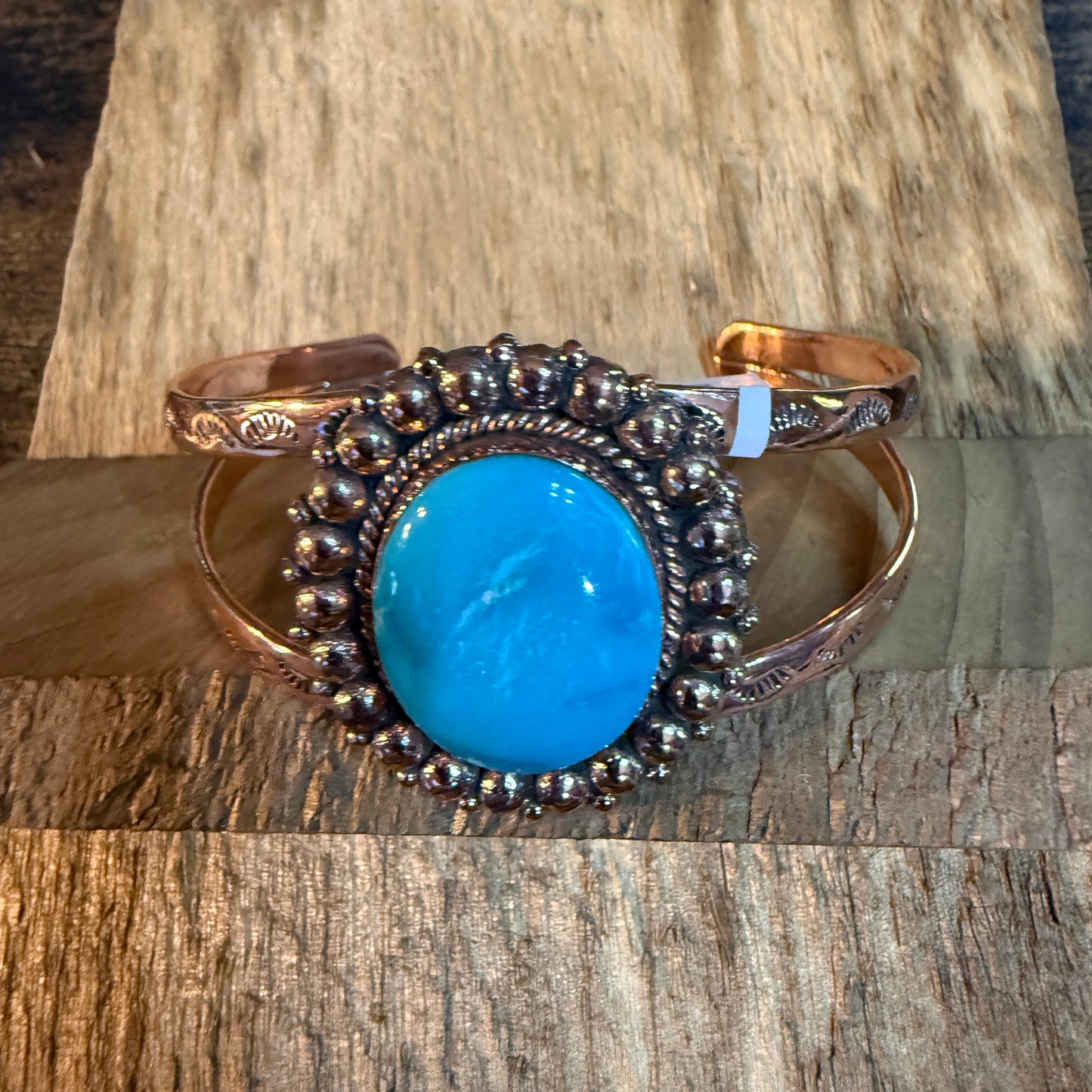 Kingman Turquoise Genuine Copper Cuff Flex Bracelet One Inch Stone Adjustable Wild West Boho