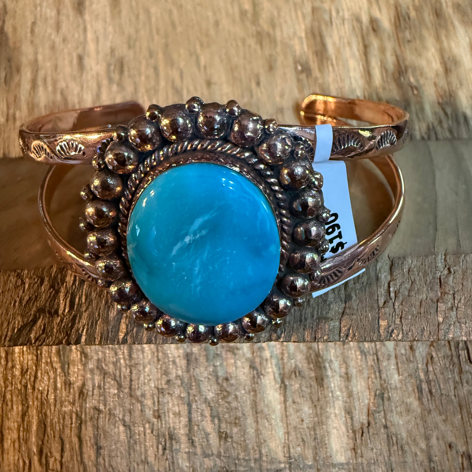 Kingman Turquoise Genuine Copper Cuff Flex Bracelet One Inch Stone Adjustable Wild West Boho