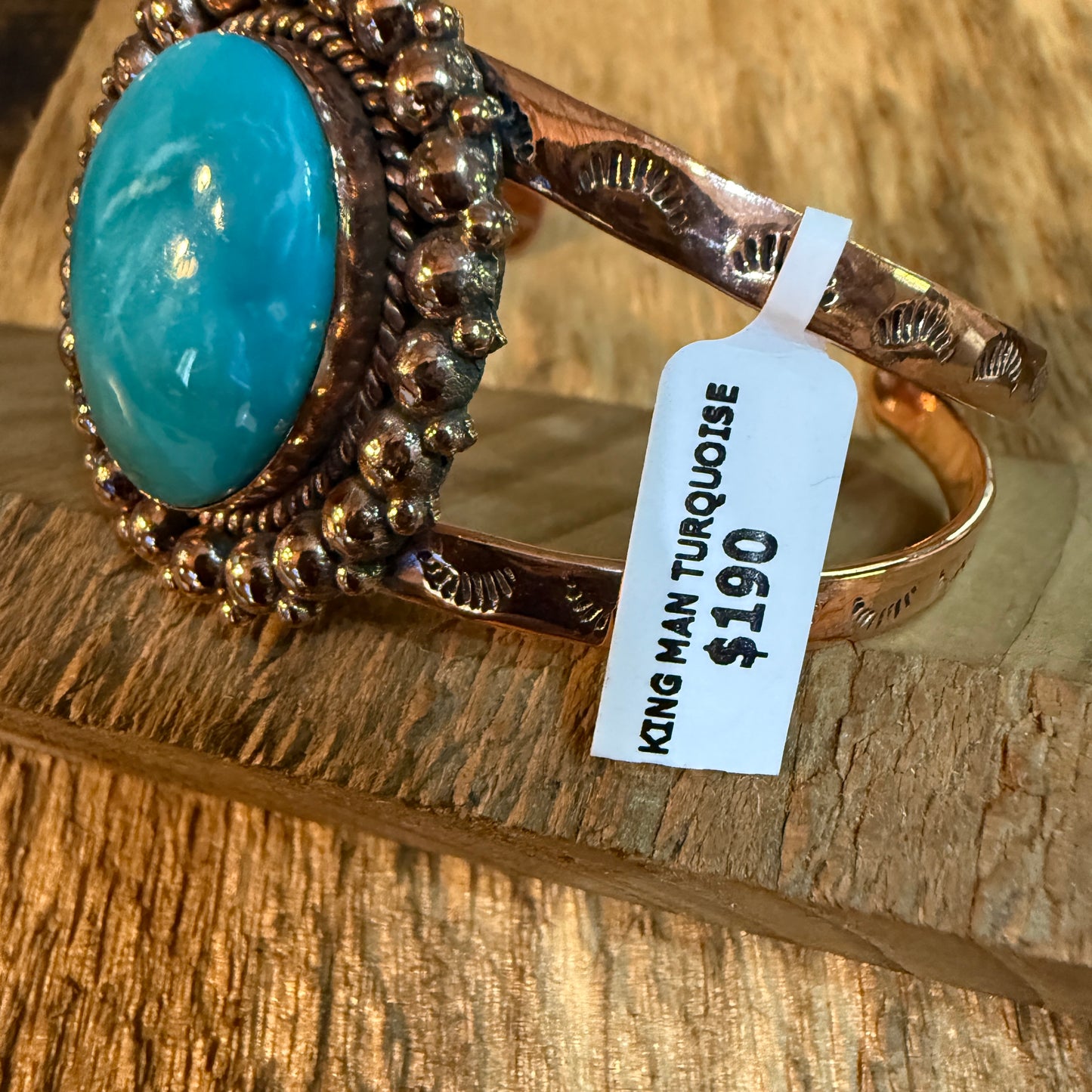 Kingman Turquoise Genuine Copper Cuff Flex Bracelet One Inch Stone Adjustable Wild West Boho