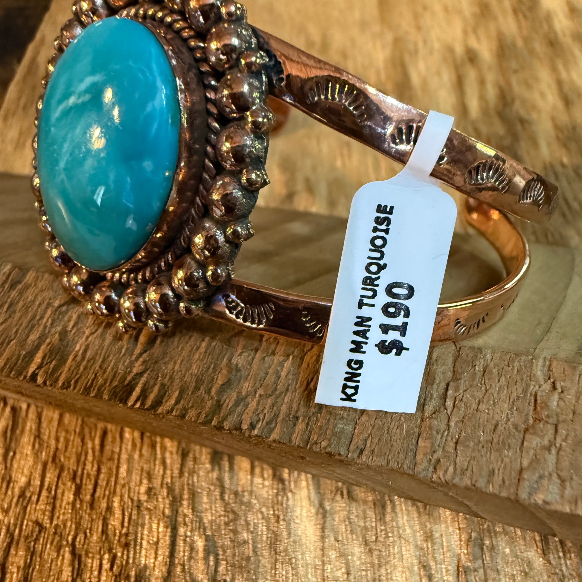 Kingman Turquoise Genuine Copper Cuff Flex Bracelet One Inch Stone Adjustable Wild West Boho