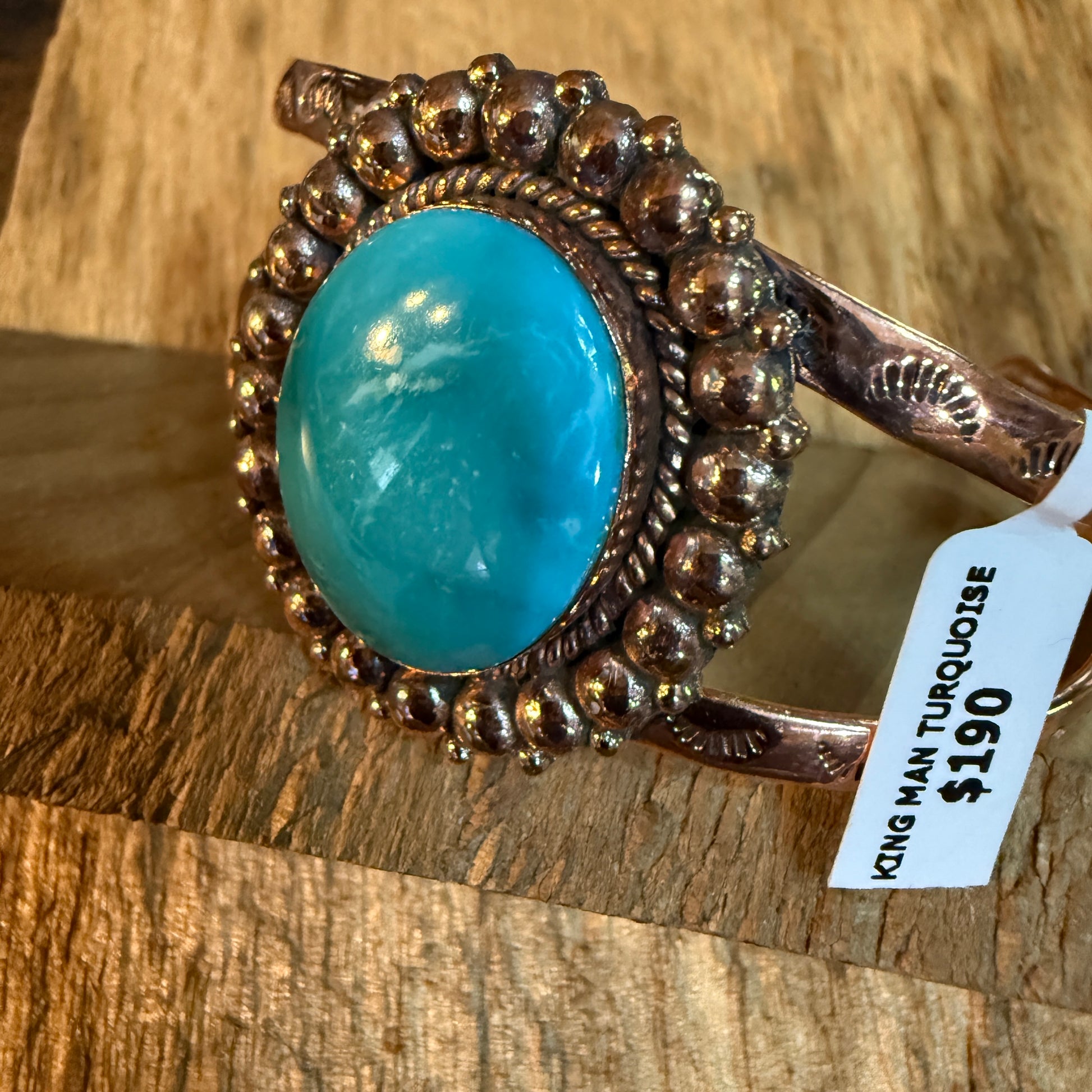 Kingman Turquoise Genuine Copper Cuff Flex Bracelet One Inch Stone Adjustable Wild West Boho