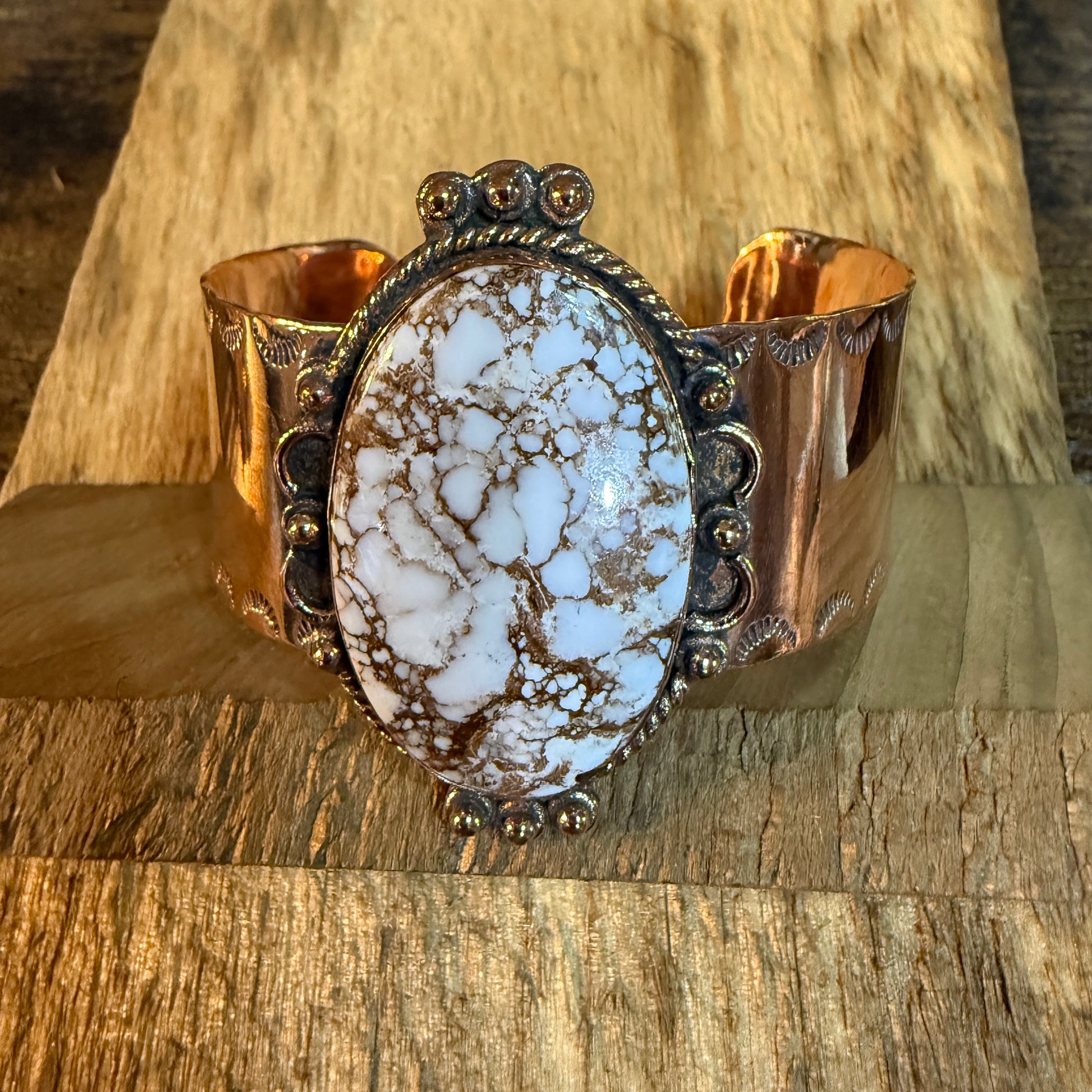 Genuine Copper Wide Cuff Bracelet With Wild Horse Gemstone Wild West Boho