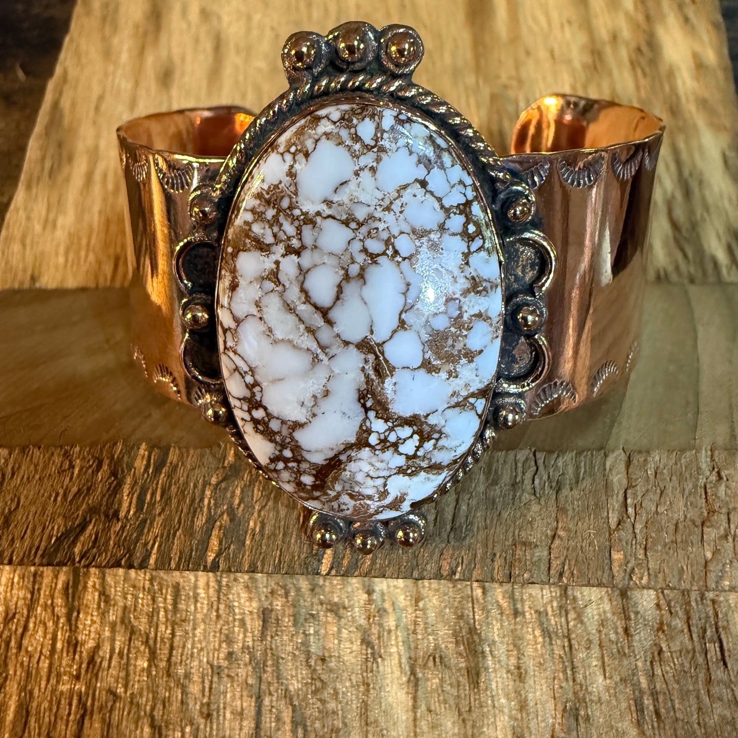Genuine Copper Wide Cuff Bracelet With Wild Horse Gemstone Wild West Boho