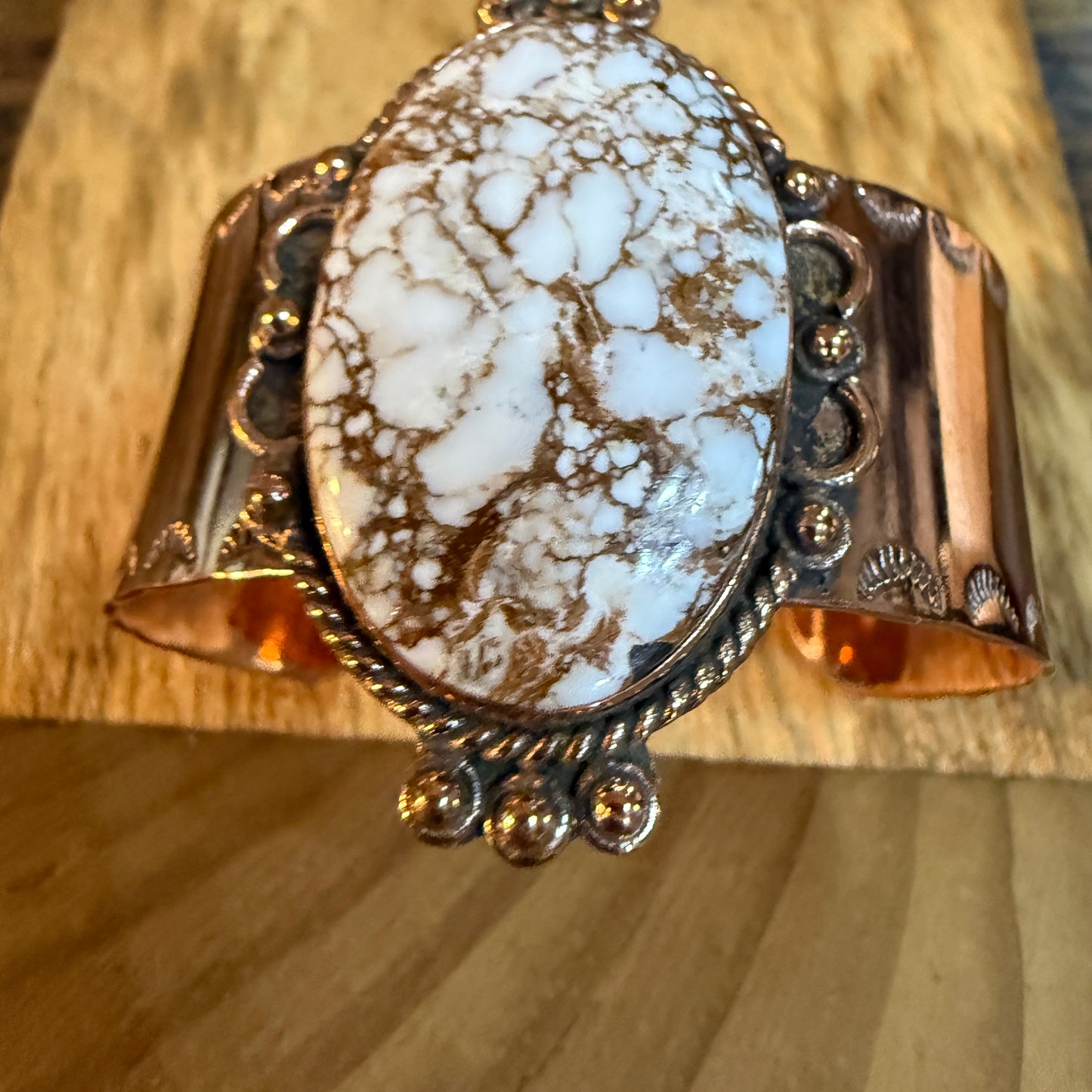 Genuine Copper Wide Cuff Bracelet With Wild Horse Gemstone Wild West Boho