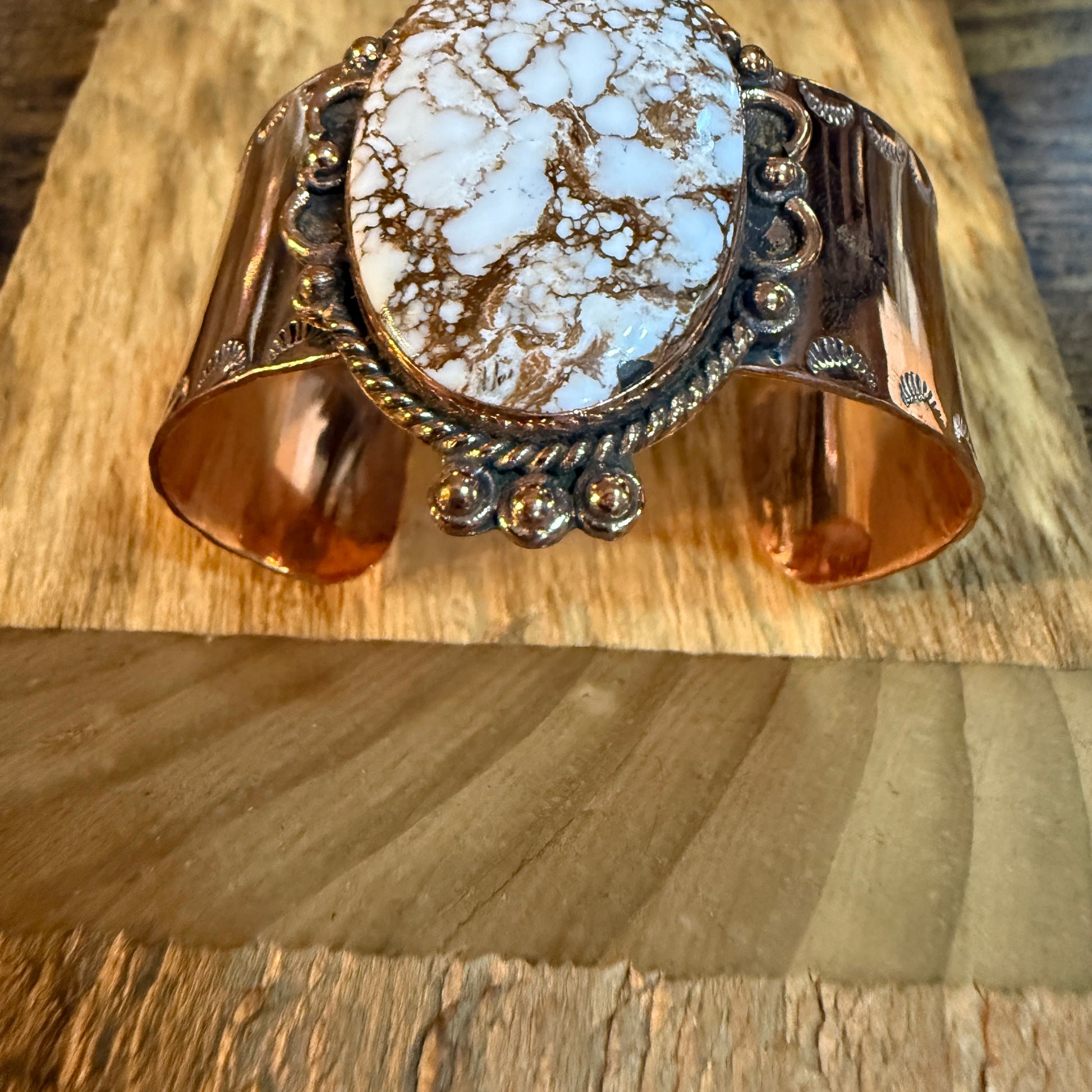 Genuine Copper Wide Cuff Bracelet With Wild Horse Gemstone Wild West Boho