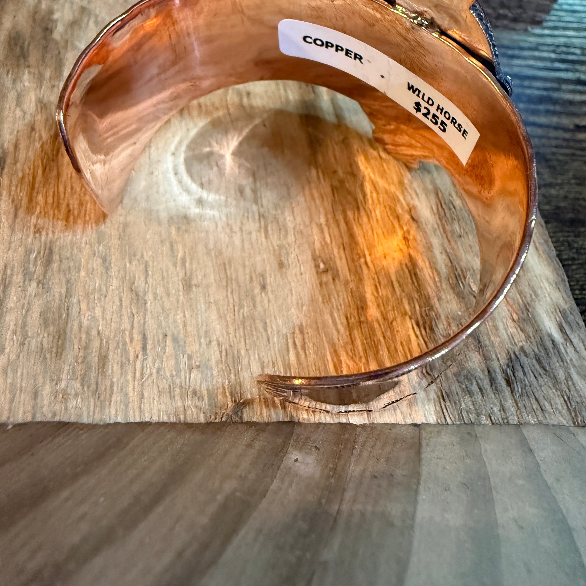 Genuine Copper Wide Cuff Bracelet With Wild Horse Gemstone Wild West Boho