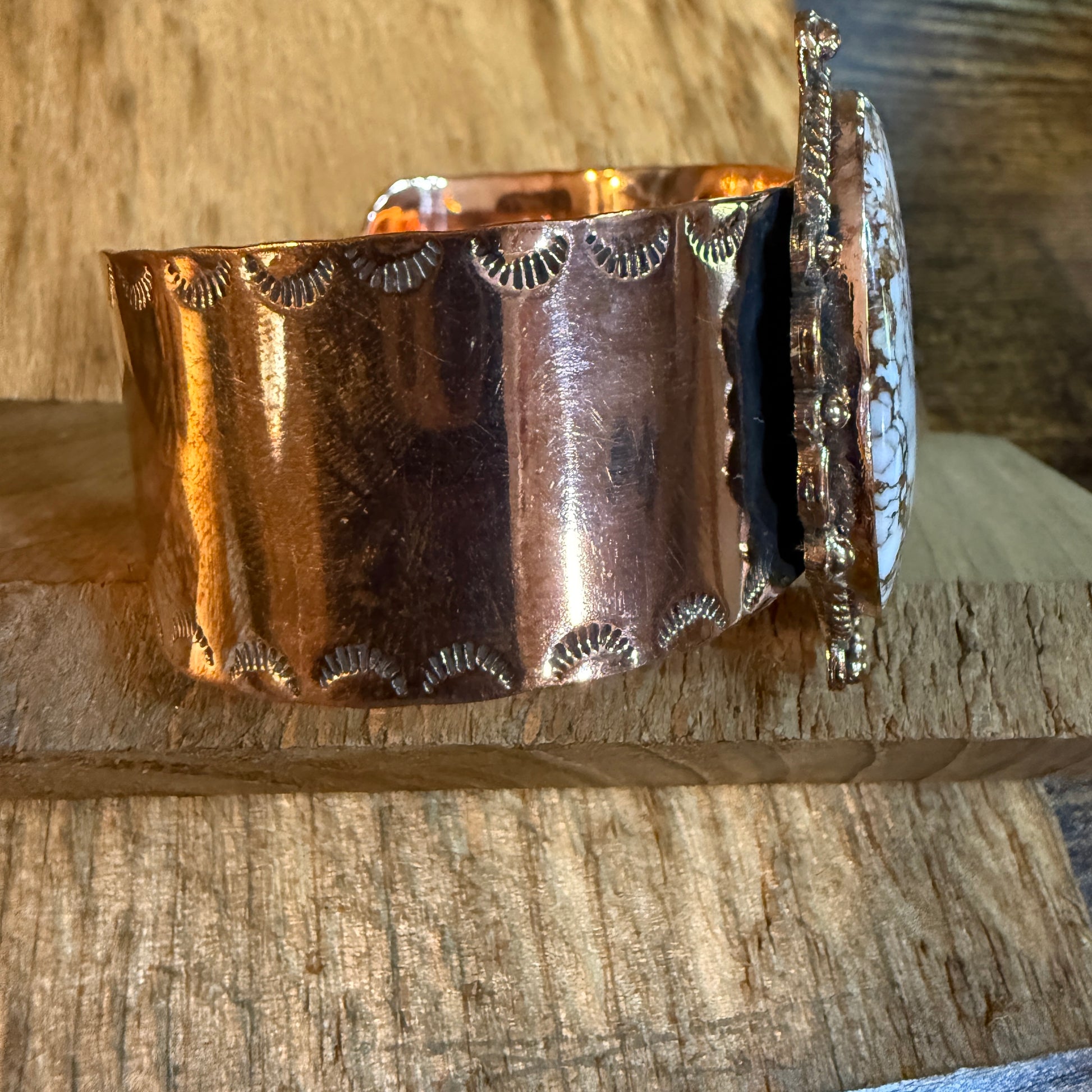 Genuine Copper Wide Cuff Bracelet With Wild Horse Gemstone Wild West Boho